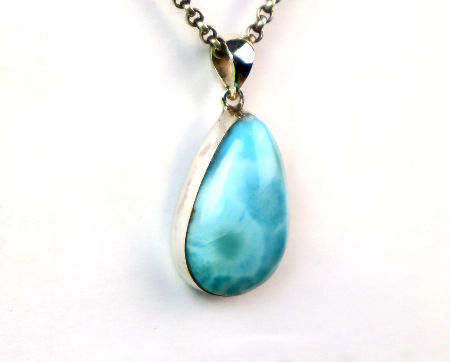 Impressive Natural Sky Blue Larimar .925 Sterling Silver Pendant 36mm – photo 6