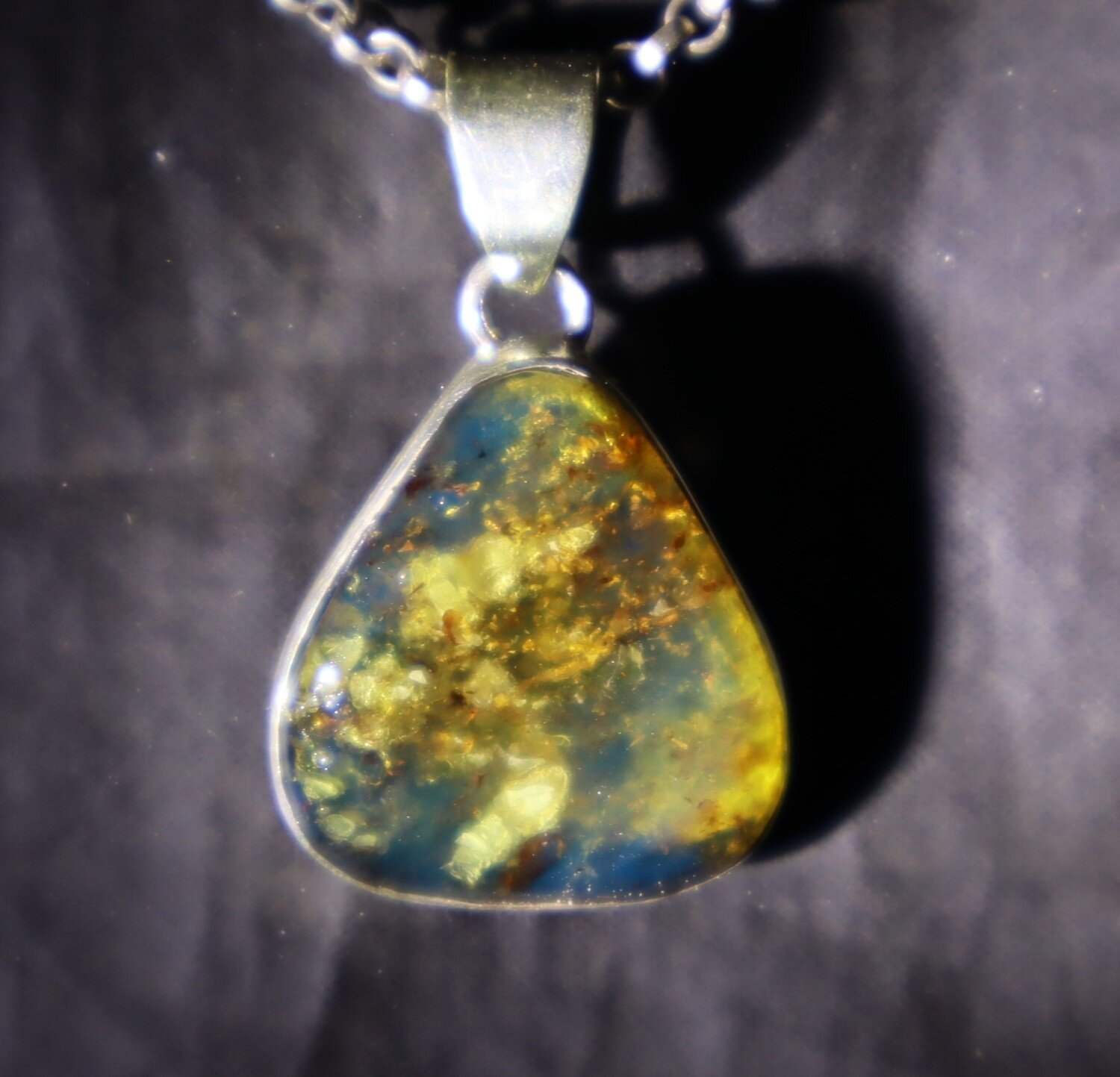 Impressive Natural Translucent Ocean Blue Amber 925 Sterling Silver Pendant 32mm – photo 5