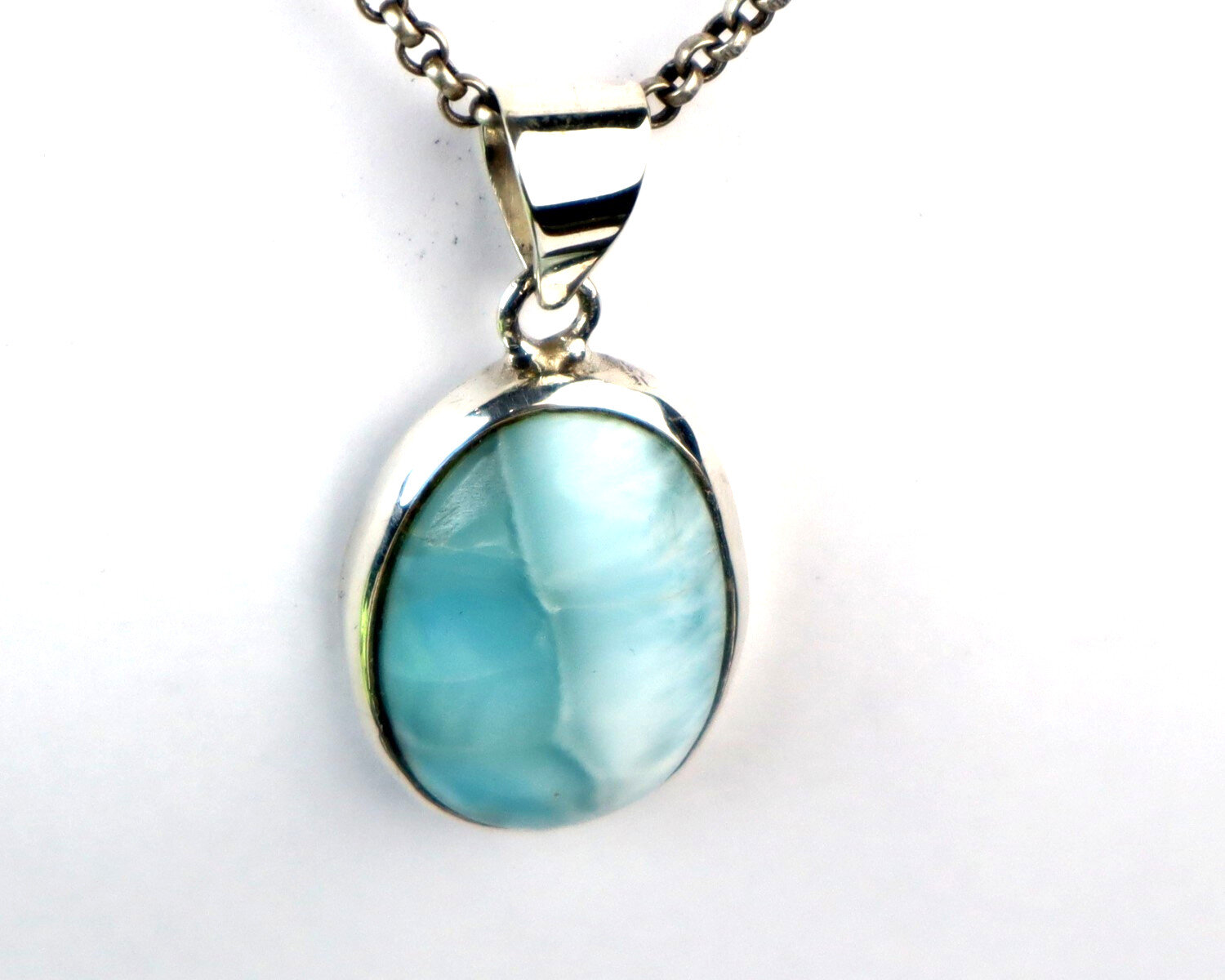 Impressive Natural Sky Blue Larimar .925 Sterling Silver Pendant 40mm – photo 8