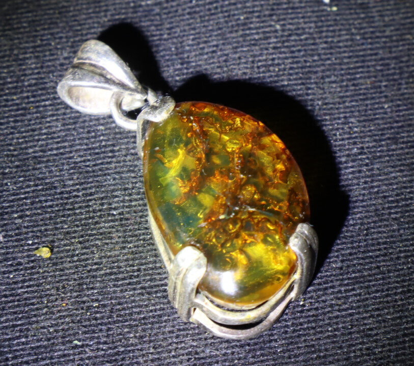 Charming Design Nat. Clear Green Orange Amber .925 Sterling Silver Pendant 35mm – photo 6