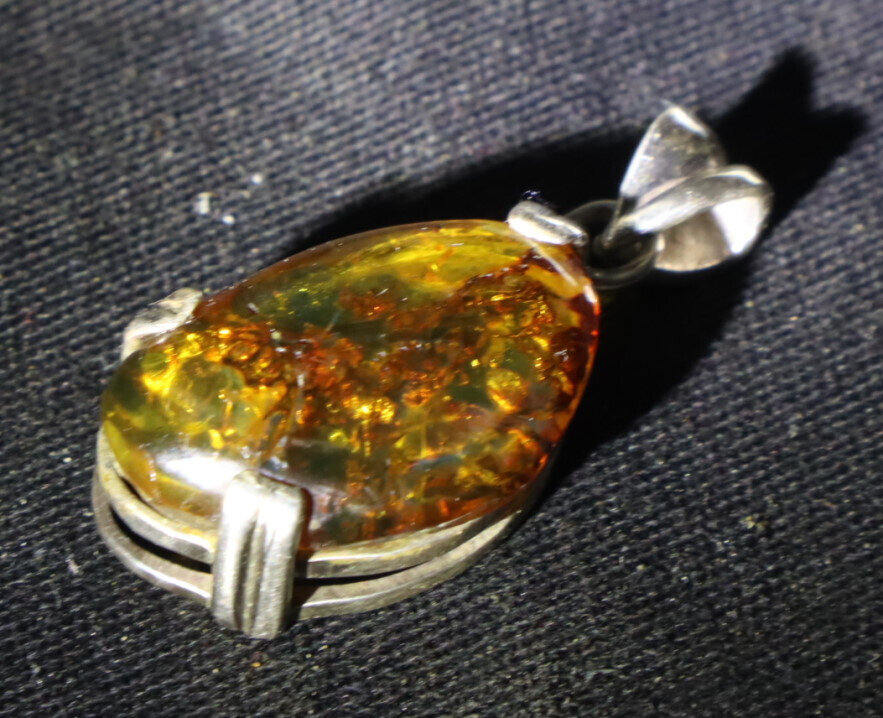 Charming Design Nat. Clear Green Orange Amber .925 Sterling Silver Pendant 35mm – photo 10