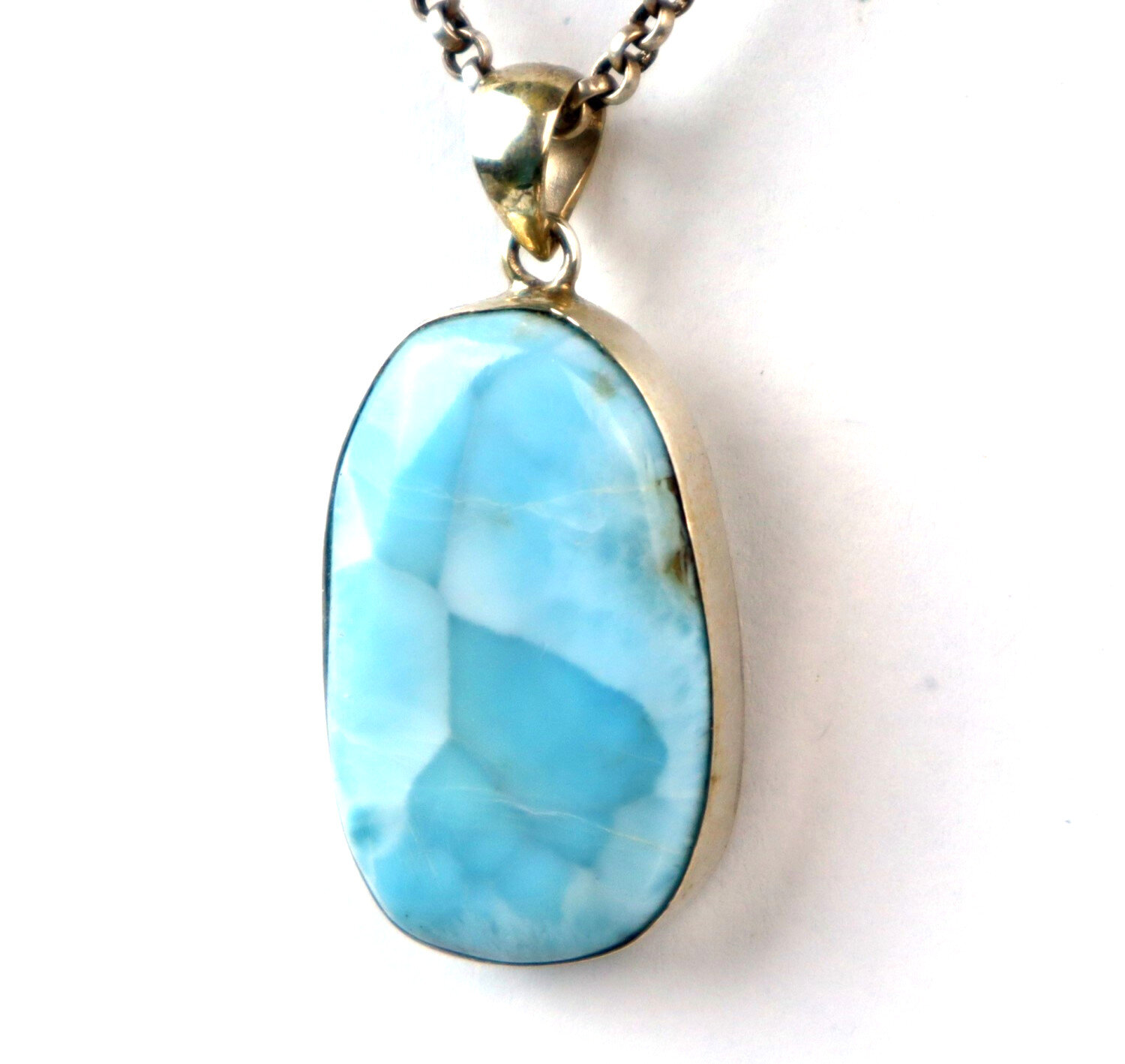 Larimar Anhänger 925 Sterlingsilber Himmelblau Naturstein Unikat aus der Karibik – photo 4
