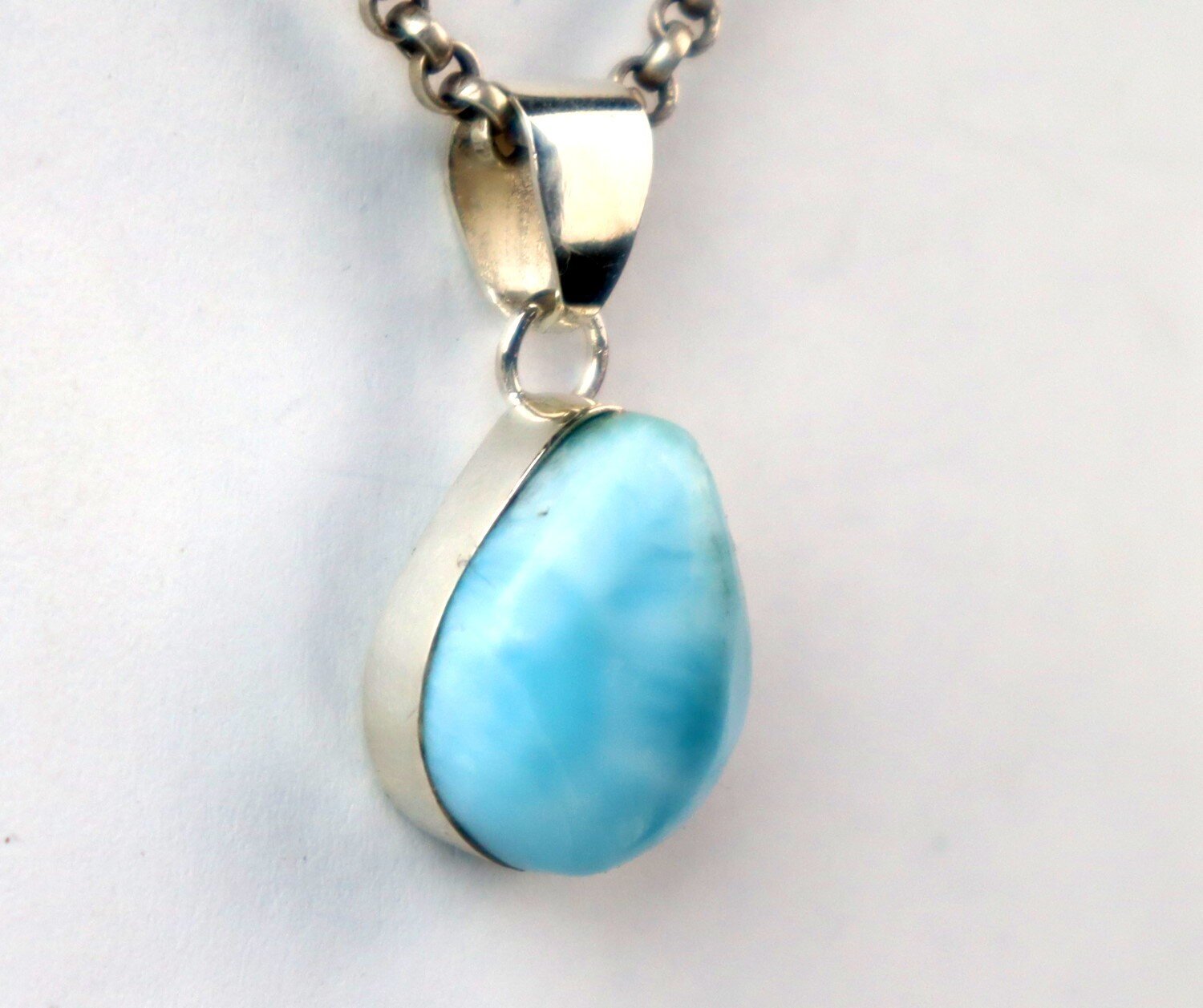 Artisan Polished Sky Blue Larimar 925 Sterling Silver Teardrop Pendant 26mm – photo 5