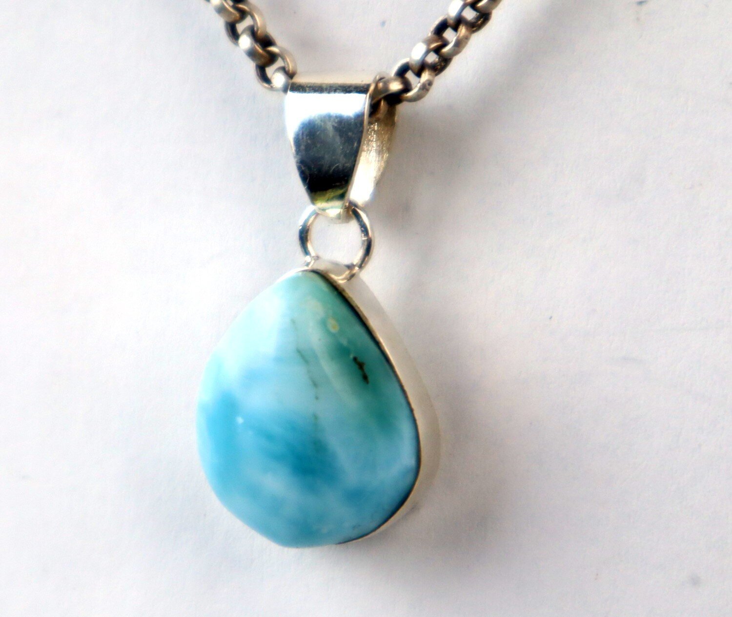 Artisan Polished Sky Blue Larimar 925 Sterling Silver Teardrop Pendant 26mm – photo 6