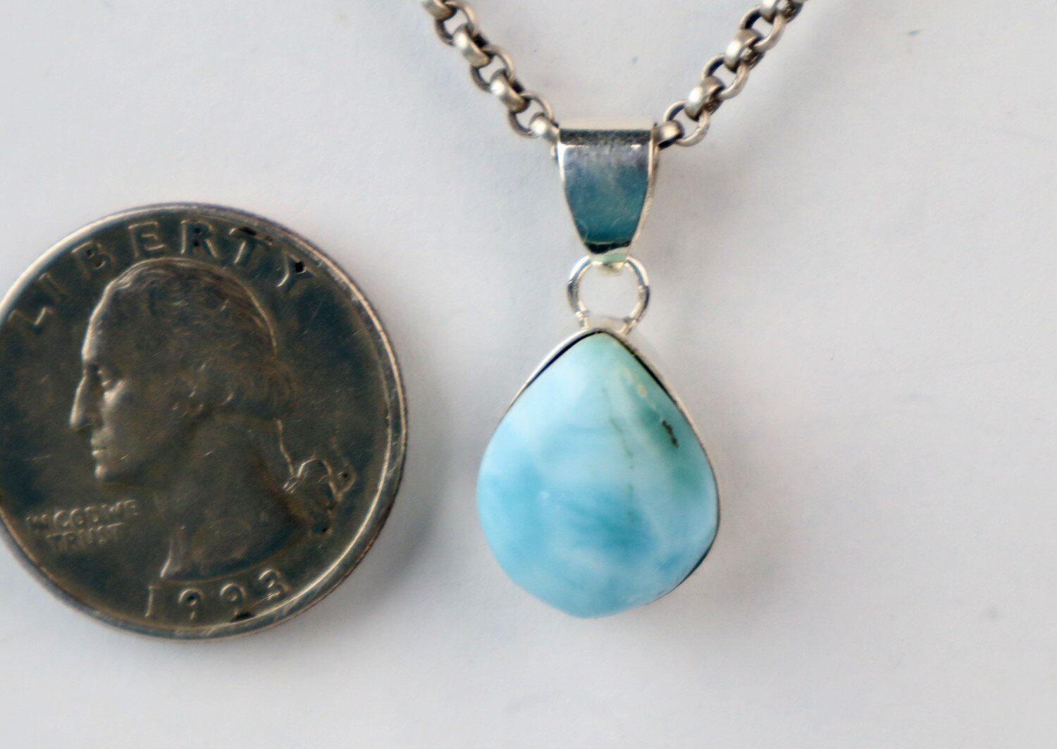 Artisan Polished Sky Blue Larimar 925 Sterling Silver Teardrop Pendant 26mm – photo 7