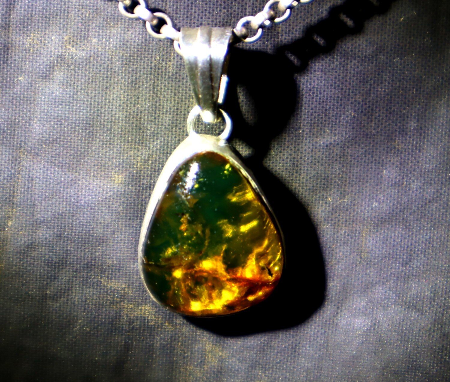 Polished Statement Orange Green Amber 925 Sterling Silver Teardrop Pendant 29mm – photo 9