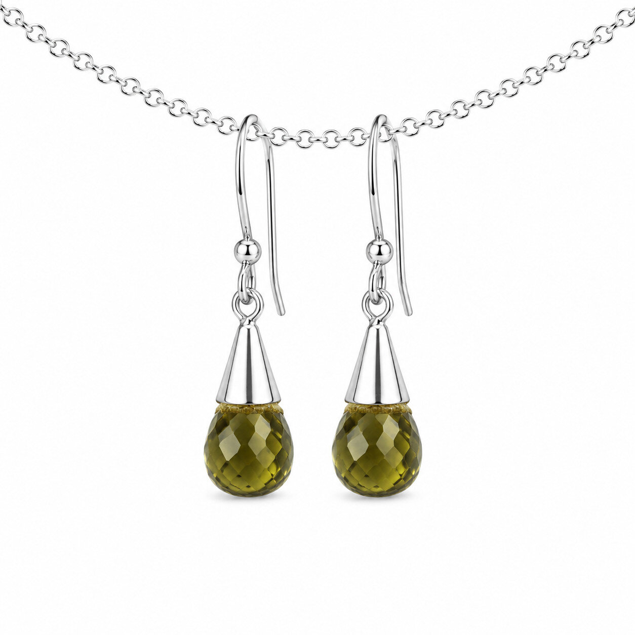 Genuine Authentic Green Olive Quartz 925 Sterling Silver Earrings 36mm