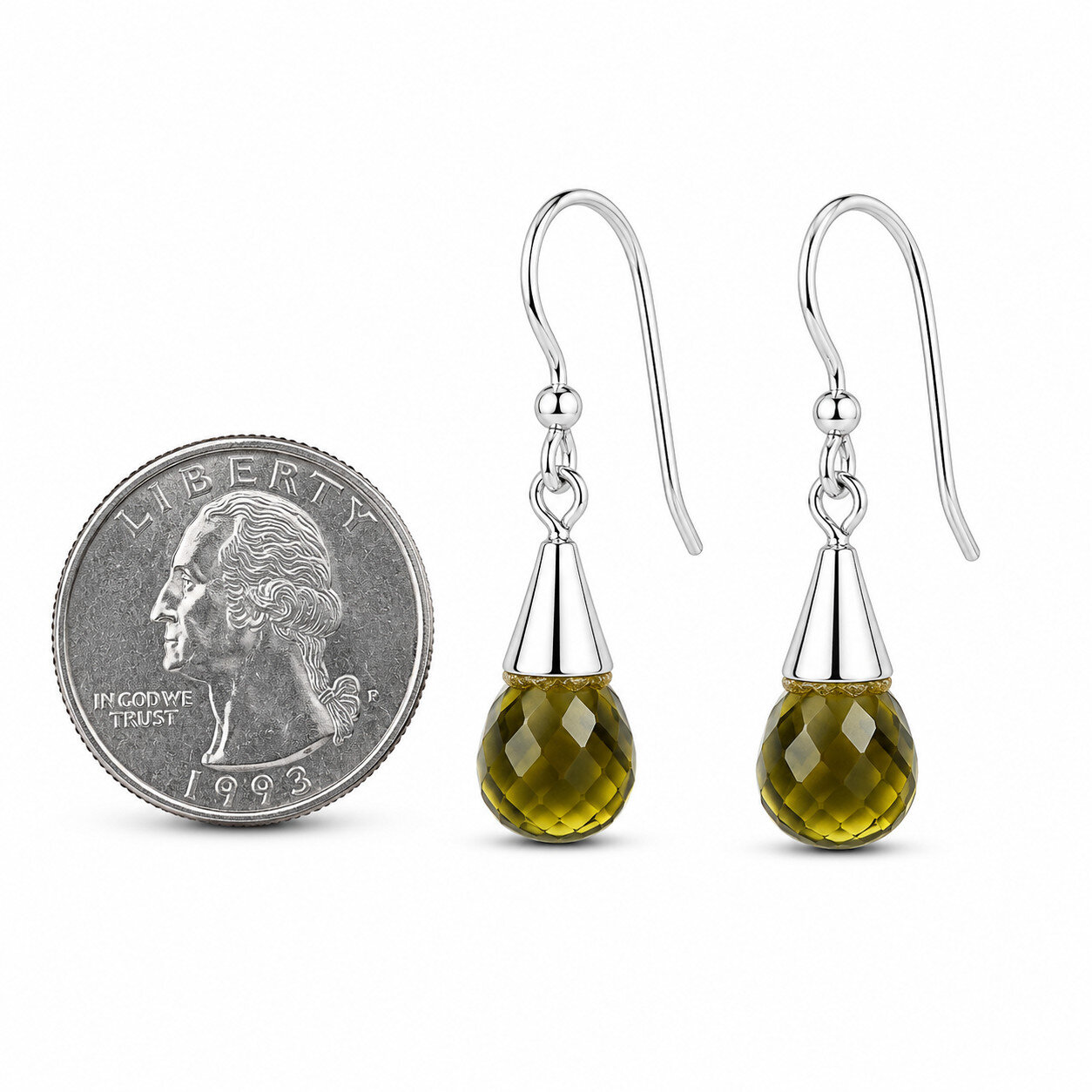 Genuine Authentic Green Olive Quartz 925 Sterling Silver Earrings 36mm – photo 3