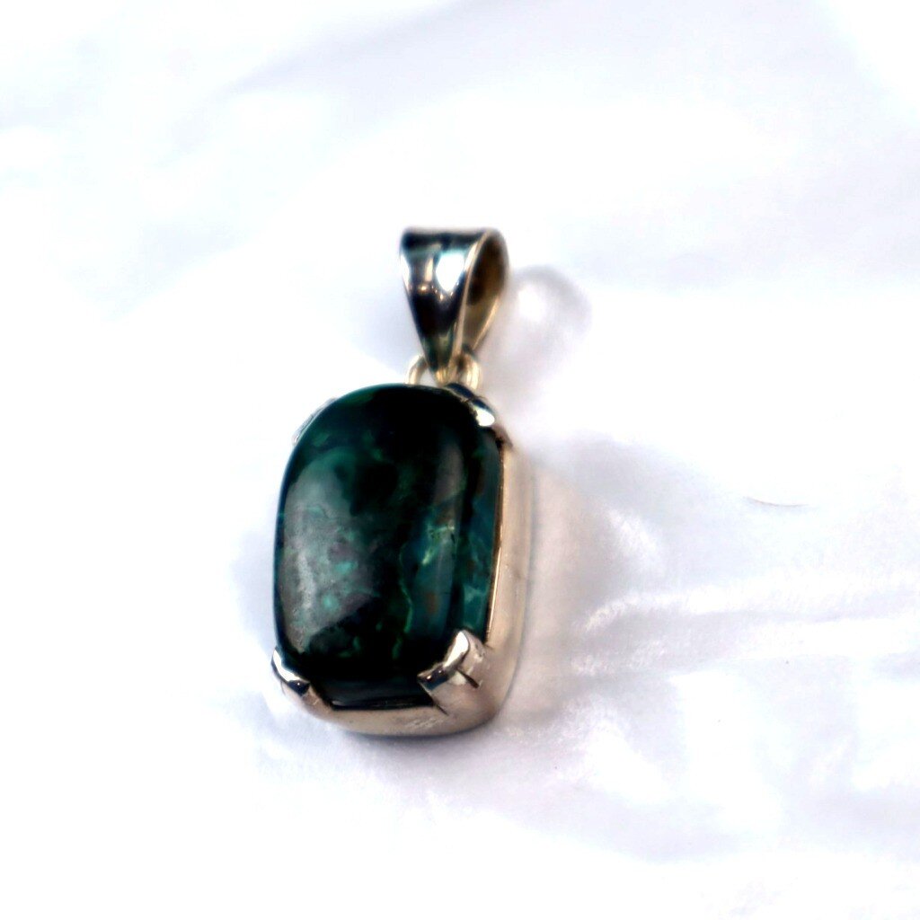 Genuine Black Green Malachite 925 Sterling Silver Rectangular Pendant 35mm – photo 4