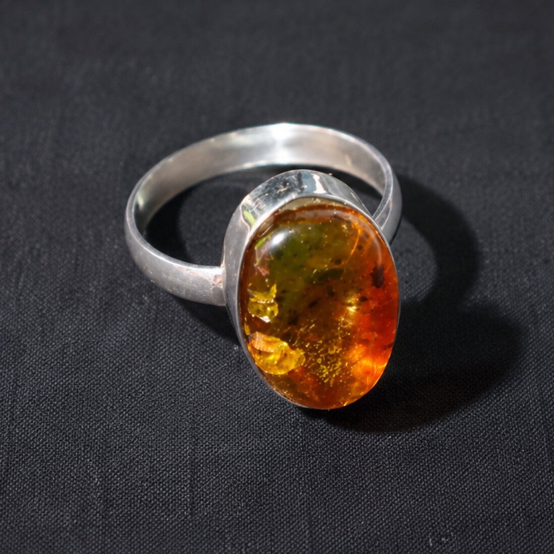 Genuine Orange Mosquito Dominican Amber 925 Sterling Silver Clear Oval Ring US#9.25 – photo 3