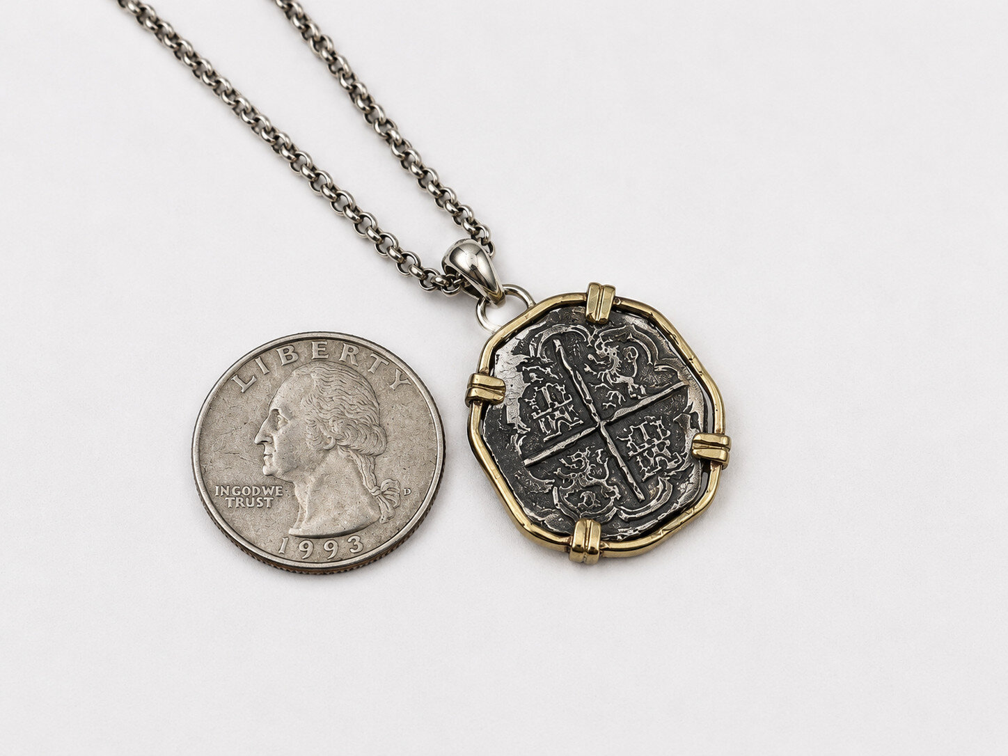 Urca de Lima Style Coin Pendant Solid 925 Silver 18K Gold Plated Bezel 40mm – photo 4