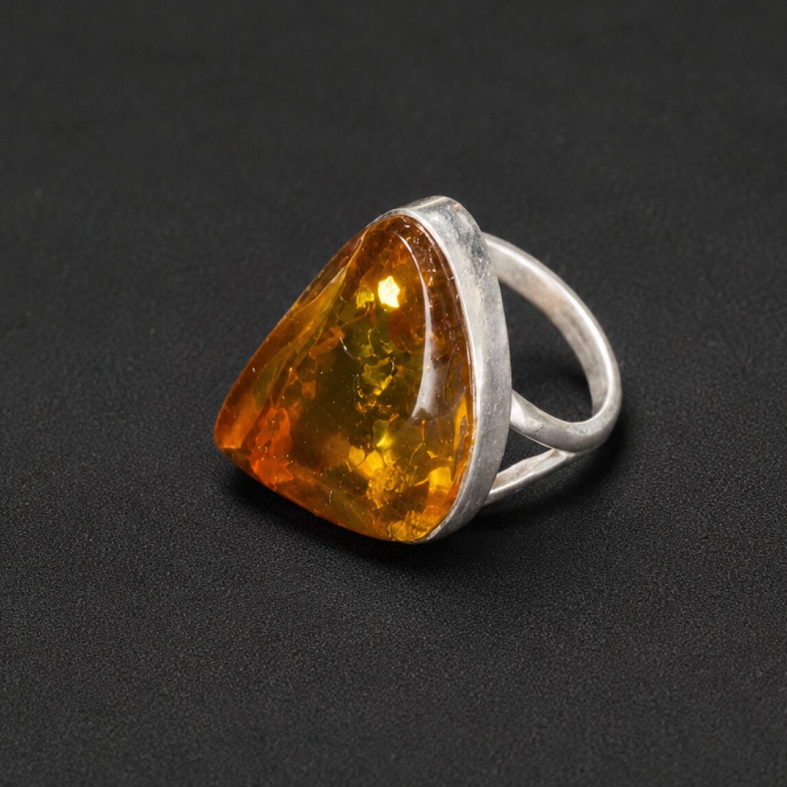 Genuine Orange Dominican Amber 925 Sterling Silver Clear Freeform Ring #7.5
