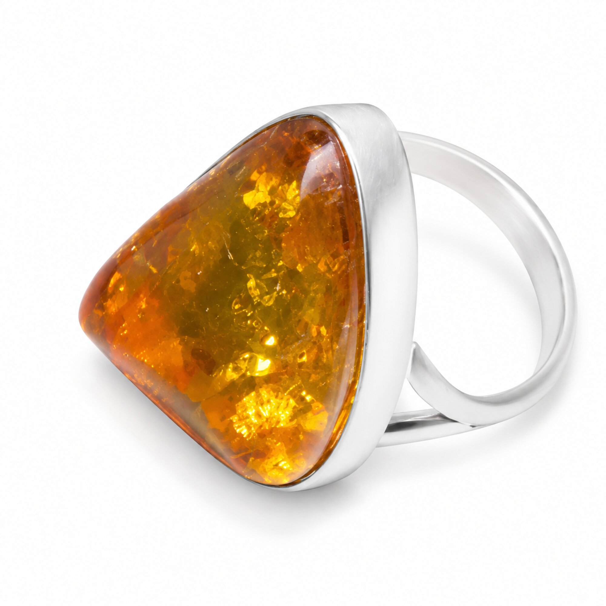 Genuine Orange Dominican Amber 925 Sterling Silver Clear Freeform Ring #7.5 – photo 3