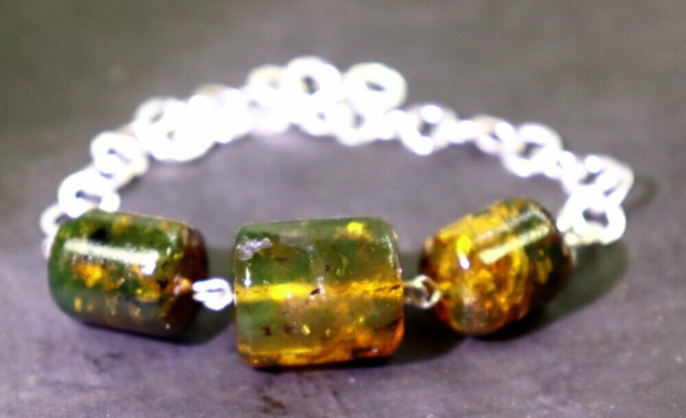 Beautiful Natural Translucent Deep Green Amber .925 Sterling Silver Bracelet 18c – photo 7