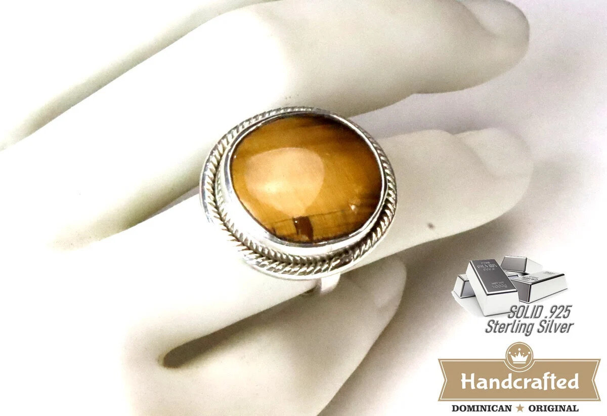 Impressive Brown Cat's Eye .925 Sterling Silver Ring #8.5 – photo 4