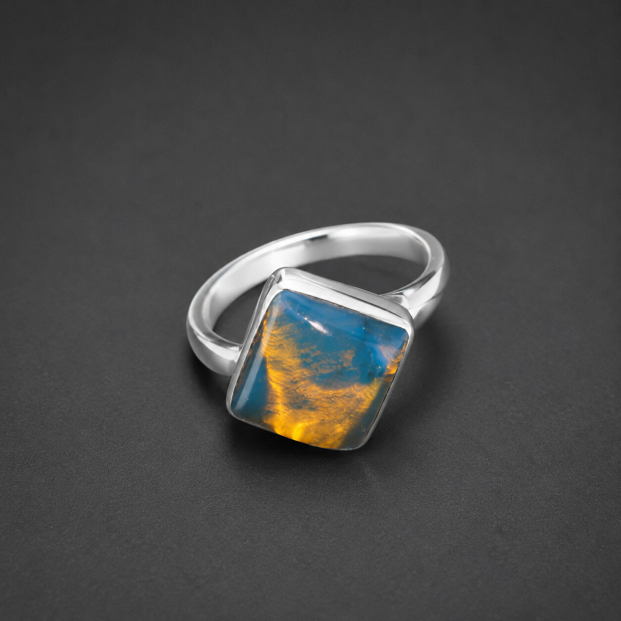 Gift Genuine Blue Amber 925 Sterling Silver Square Ring US#8.25 – photo 7