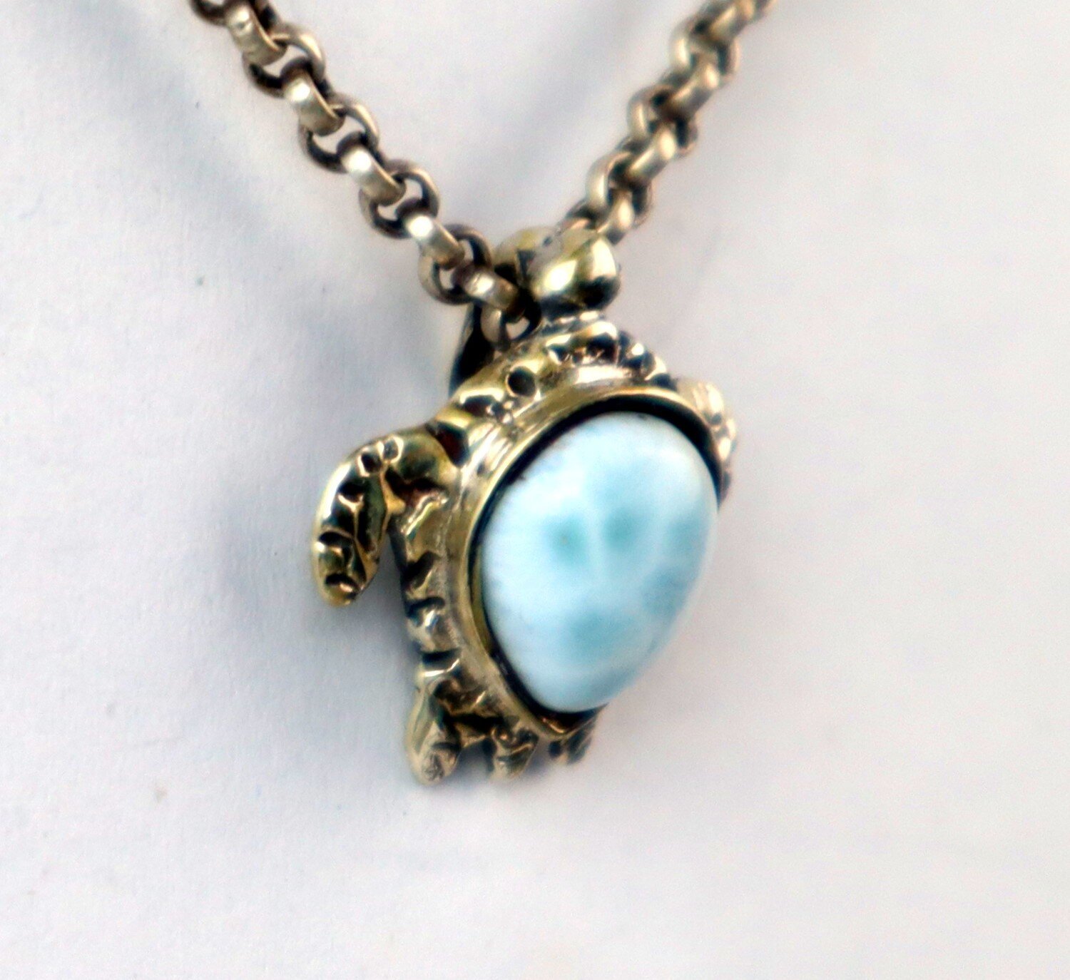 Premium Elegant Light Blue Larimar 925 Sterling Silver Turtle Pendant 19mm – photo 7