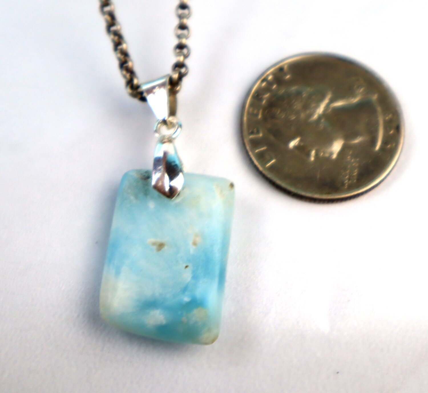 Charming Design Natural Ocean Blue Larimar .925 Sterling Silver Pendant 39mm – photo 4