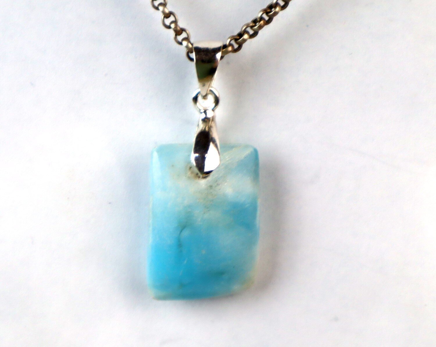 Charming Design Natural Ocean Blue Larimar .925 Sterling Silver Pendant 39mm – photo 5