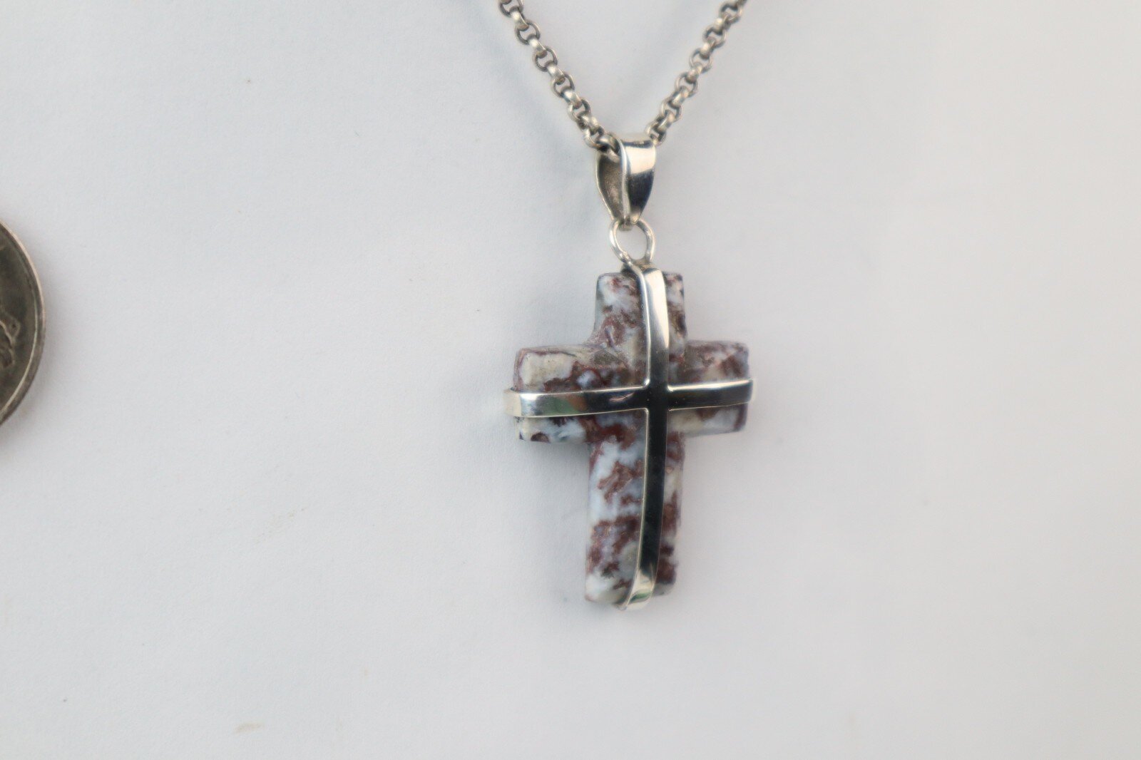 Red Blue Larimar solid 925 Sterling Silver Cross Pendant 48mm – photo 8
