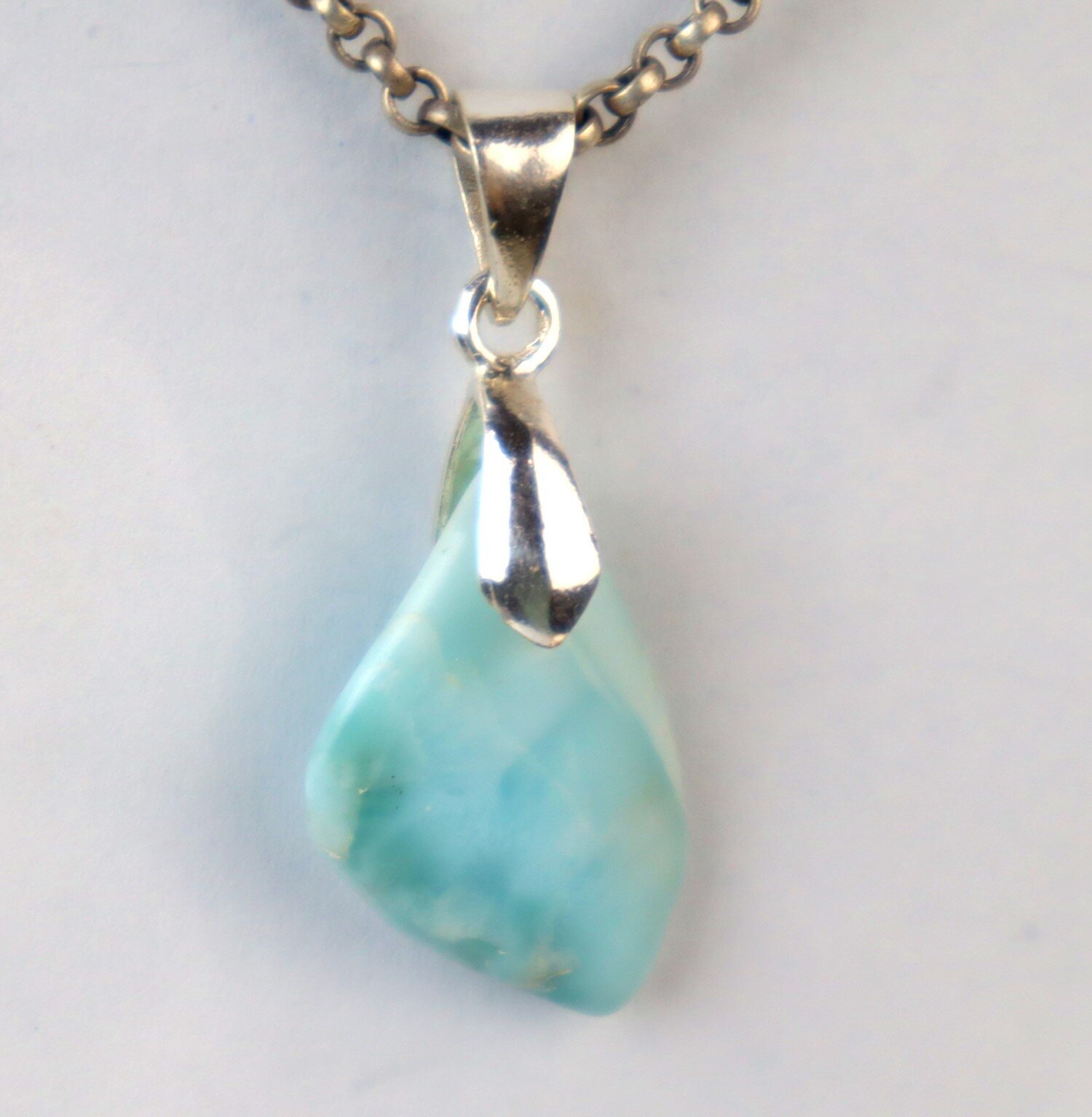 Lovely Natural Light Blue Larimar .925 Sterling Silver Pendant 34mm – photo 4