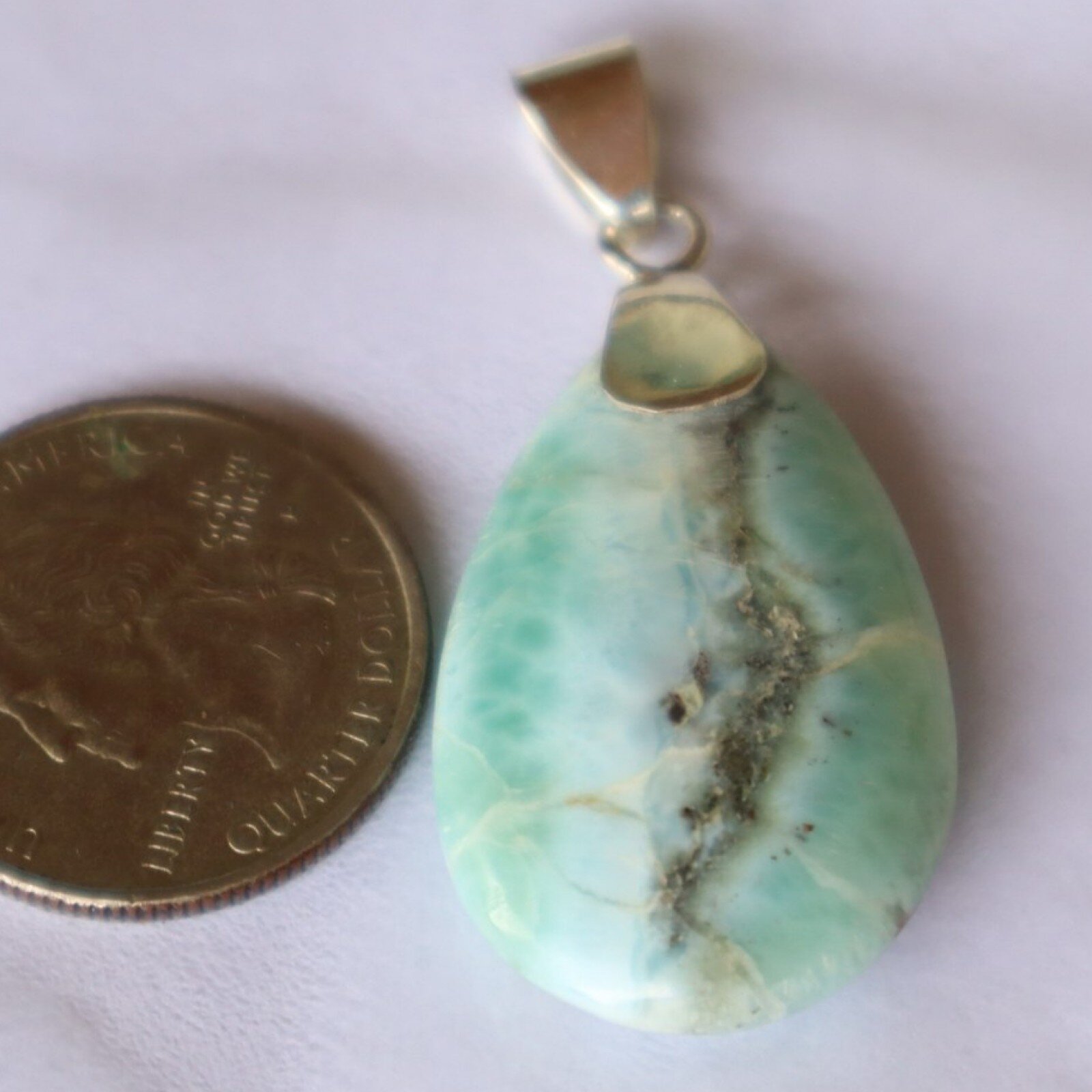 Timeless Island Style Ocean Blue Larimar Sterling Silver Teardrop Pendant 49mm – photo 7