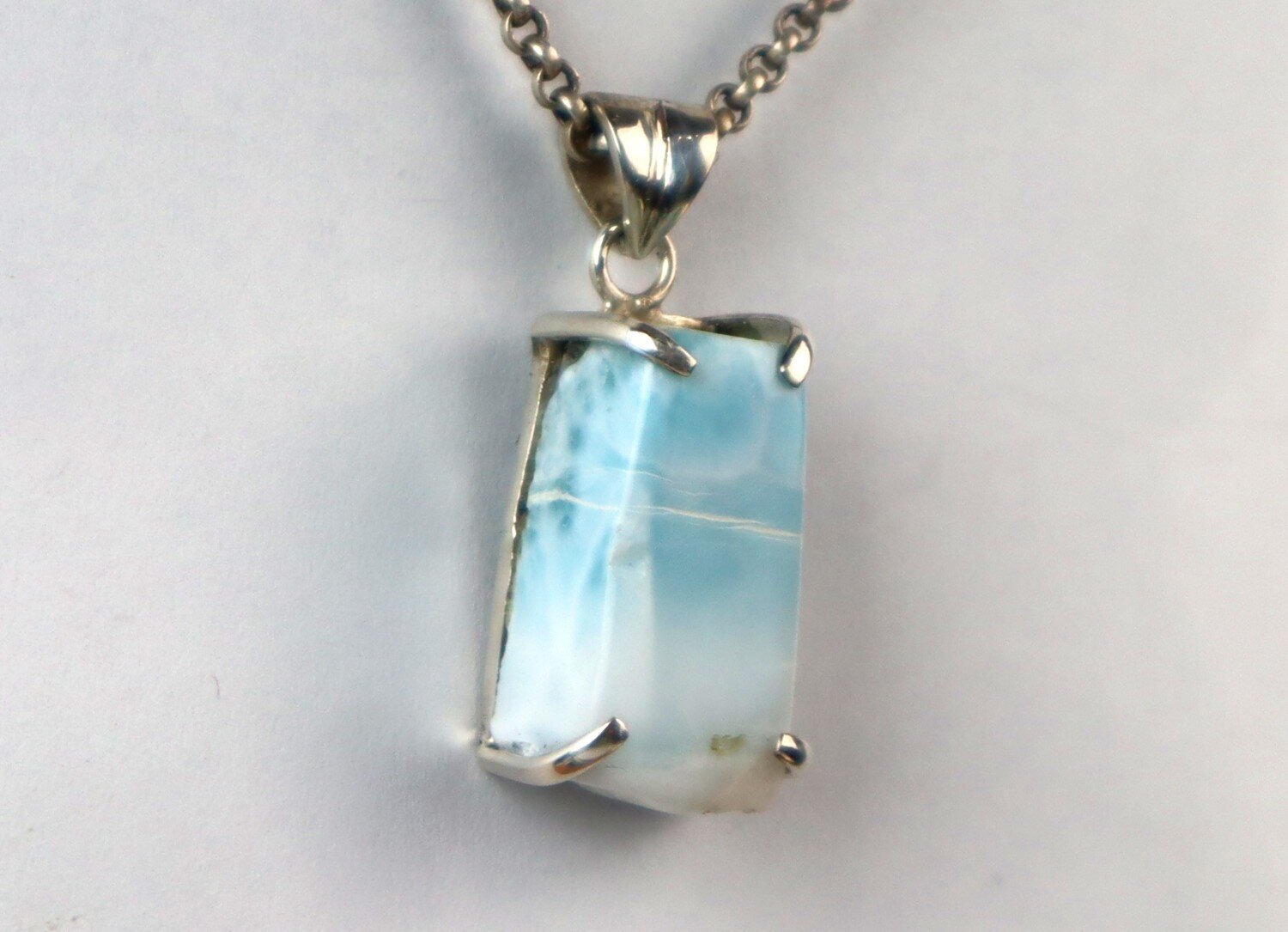 Beautiful Natural Sky Blue Larimar .925 Sterling Silver Pendant 36mm – photo 6