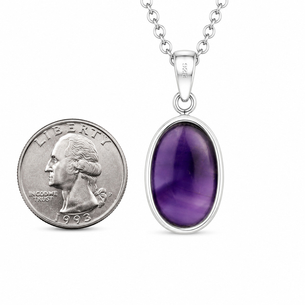 Gift Genuine Purple Amethyst 925 Sterling Silver Oval Pendant 41mm – photo 4