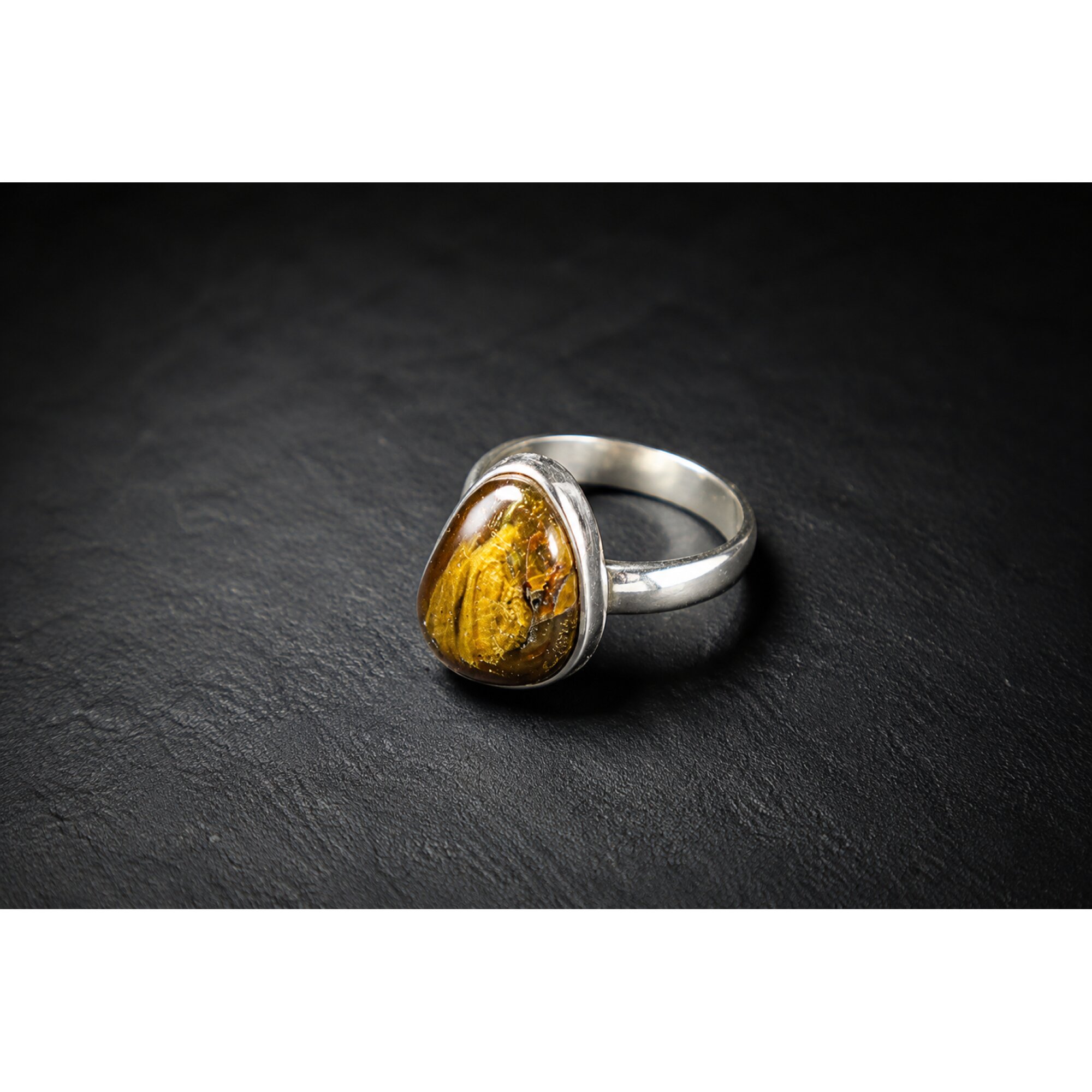 Master Artisan Warm Brown Dominican Amber 925 Sterling Silver Clear Freeform Ring #7.25 – photo 3