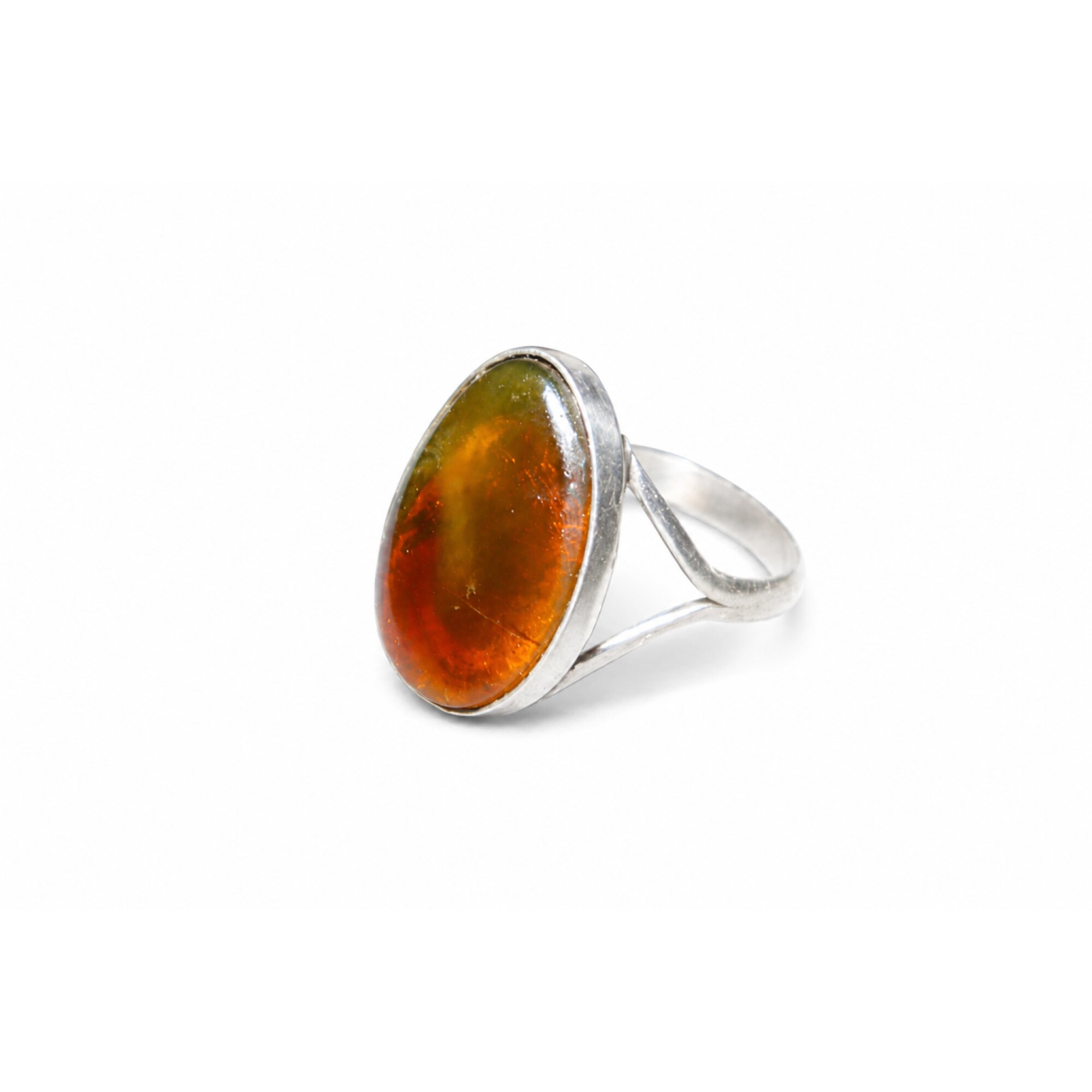 Handmade Clear Orange Brown Dominican Amber 925 Sterling Silver Ring #6.25 – photo 3