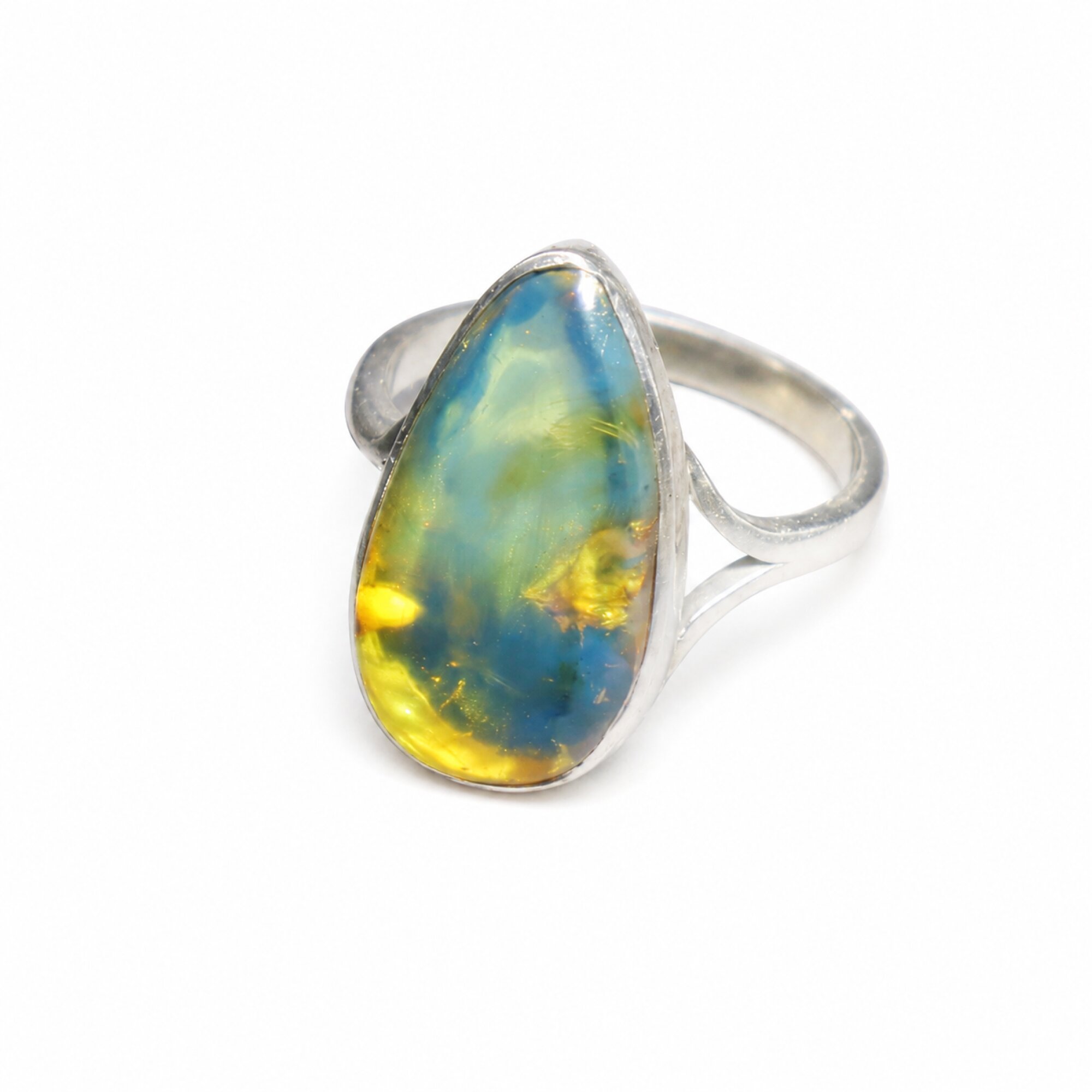 Master Crafted Clear Royal Blue Dominican Amber 925 Sterling Silver Ring #8 – photo 3