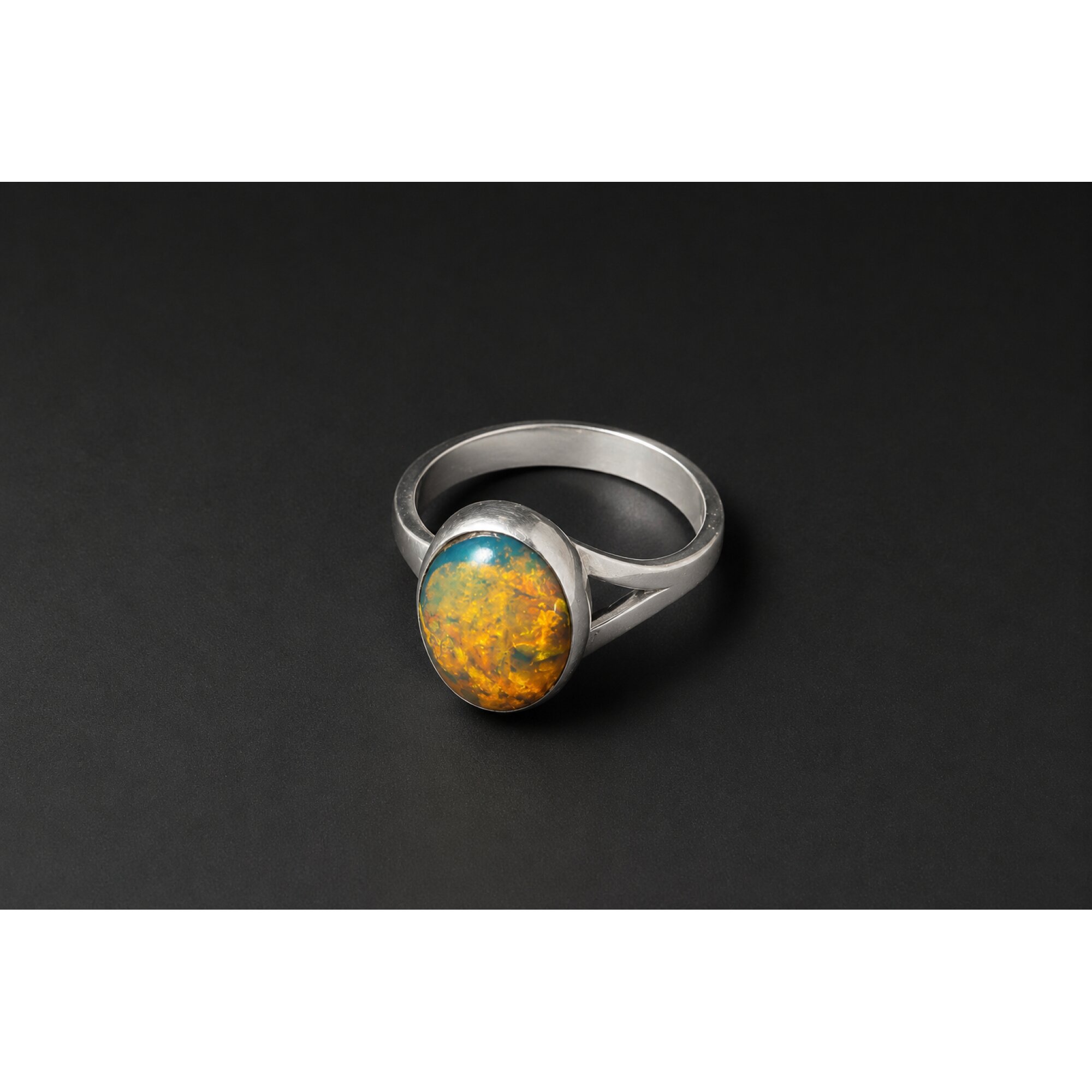 Artisan Made Clear Orange Blue Dominican Amber 925 Sterling Silver Ring #6 – photo 4