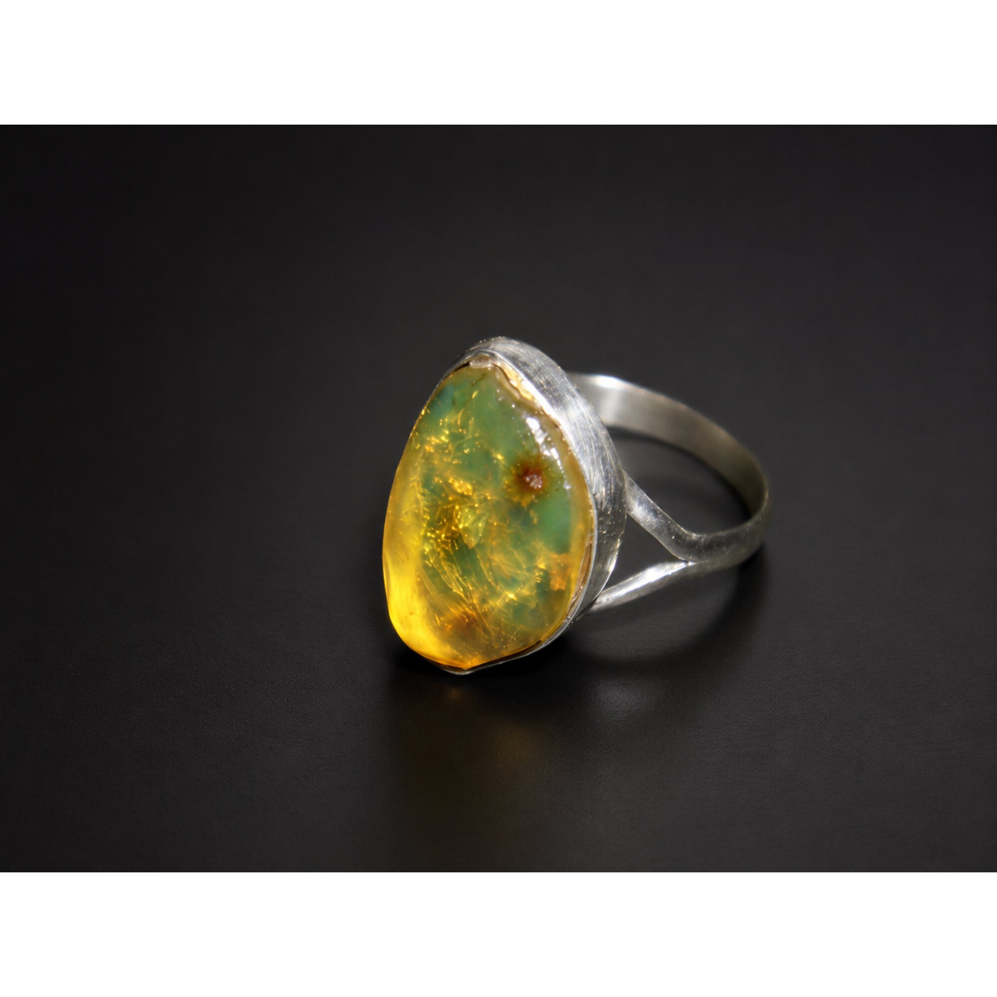 Genuine Handcrafted Clear Orange Green Dominican Amber 925 Sterling Silver Ring #7.25 – photo 3