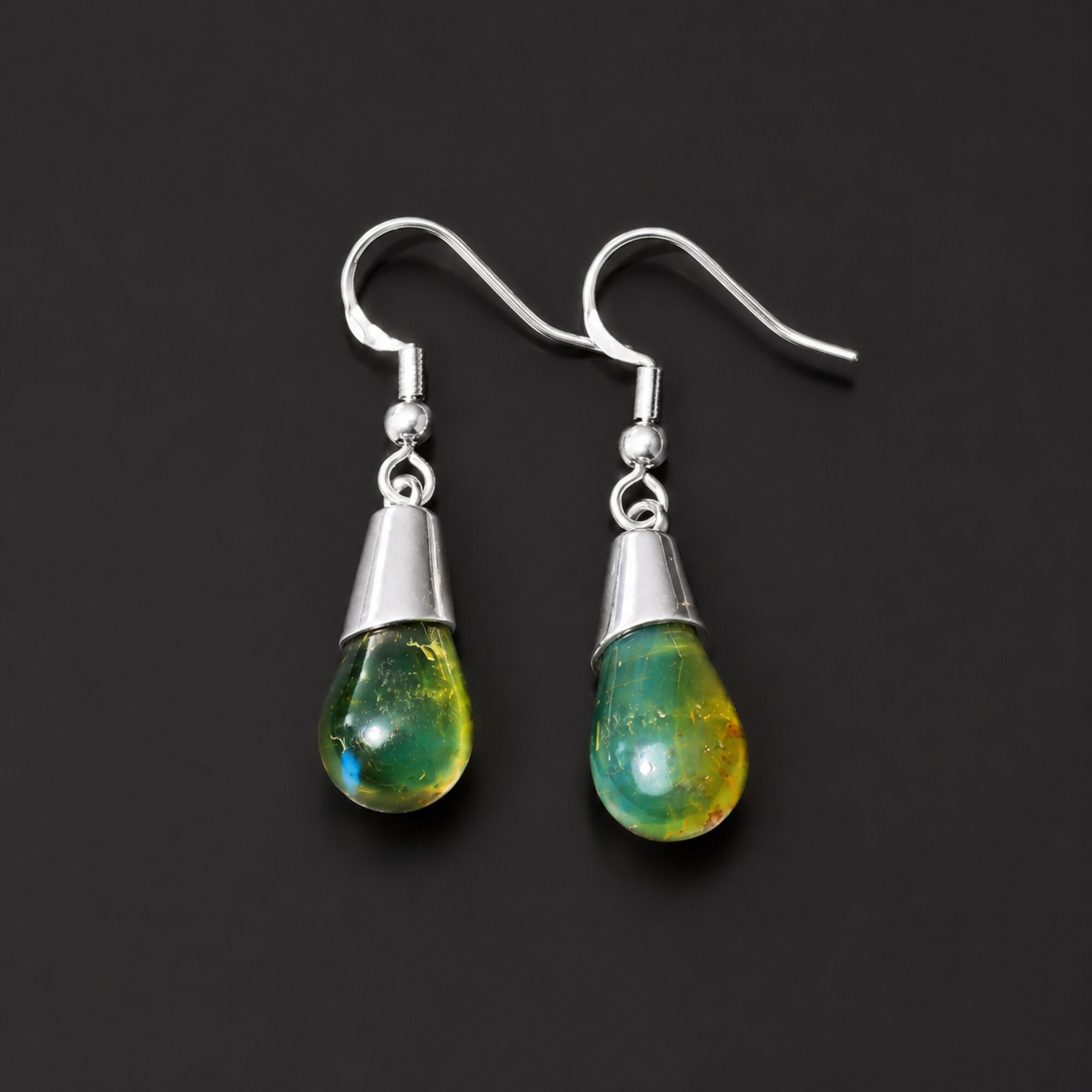 Artisan Clear Green Blue Dominican Amber 925 Sterling Silver Ring – photo 2