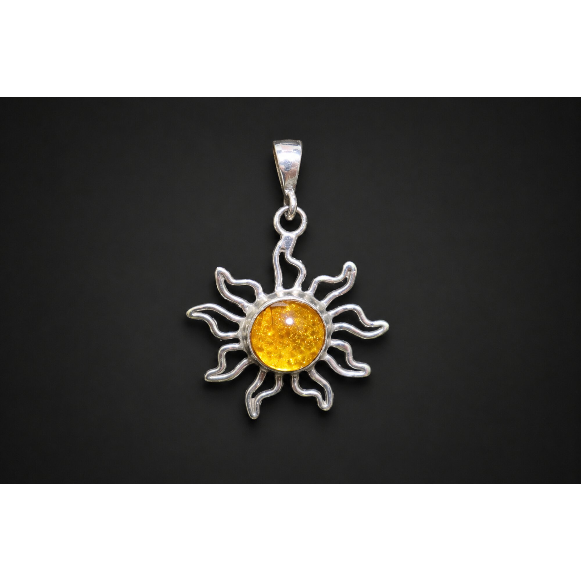 Carefully Handmade Clear Orange Yellow Dominican Amber 925 Sterling Silver Pendant 38mm – photo 4