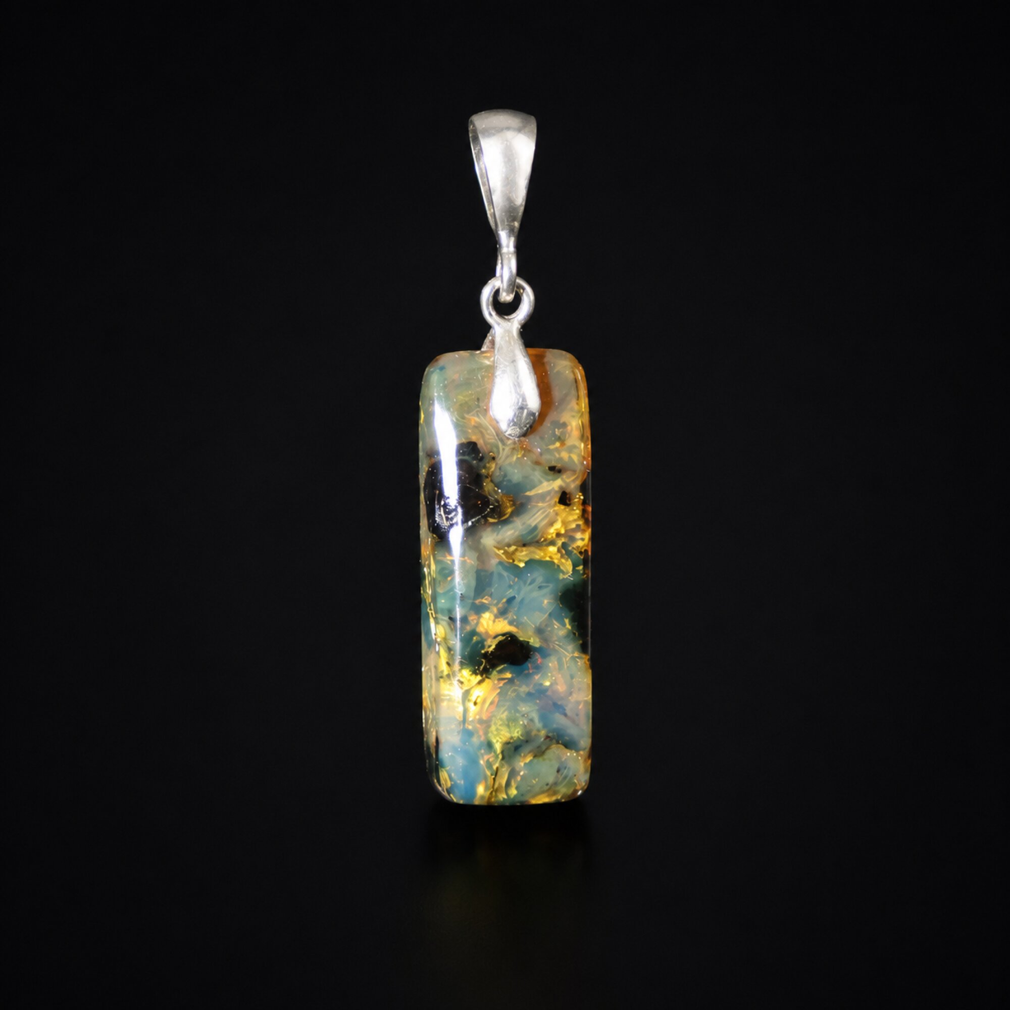Natural Dominican Dark Blue Amber Pendant 925 Sterling Silver 37mm Clear Dark – photo 3