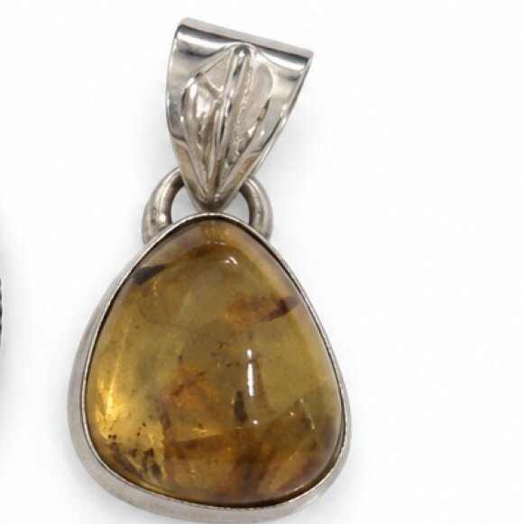 Boutique Crafted Clear Royal Blue Dominican Amber 925 Sterling Silver Pendant 20mm – photo 2
