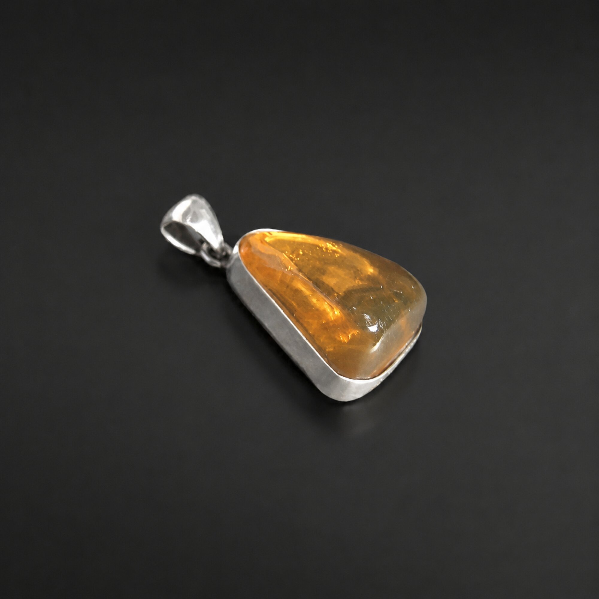 Handmade Clear Yellow Orange Dominican Amber 925 Sterling Silver Pendant 32mm – photo 4