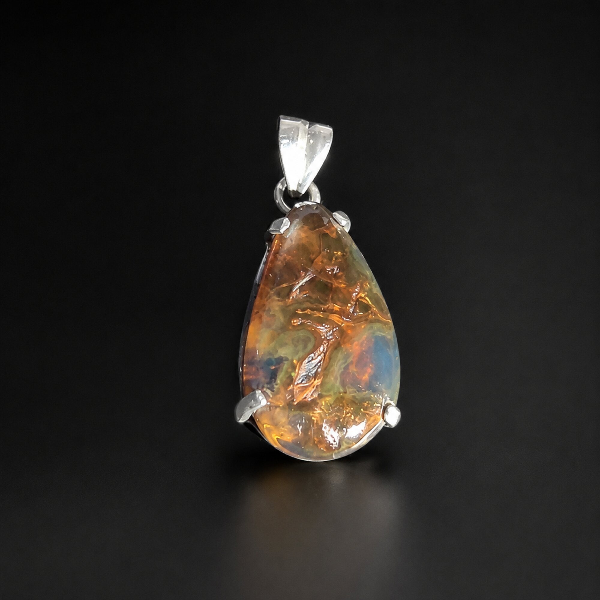 Organic Beauty Translucent Brown Blue Dominican Amber 925 Sterling Silver Pendant – photo 4