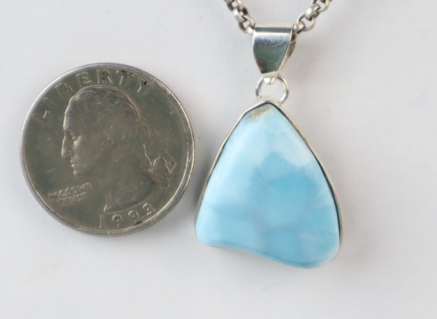 Sky Blue freeform Larimar 925 Sterling Silver Pendant 33mm – photo 5