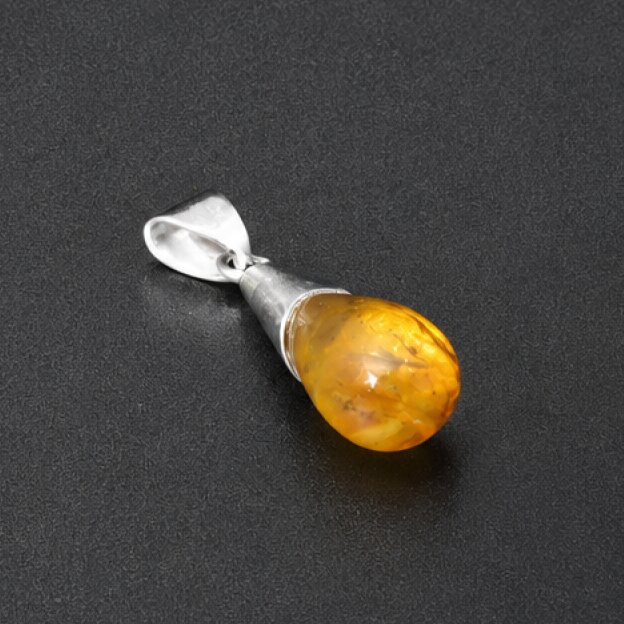 Classic Translucent Orange Dominican Amber 925 Sterling Silver Pendant 30mm – photo 2