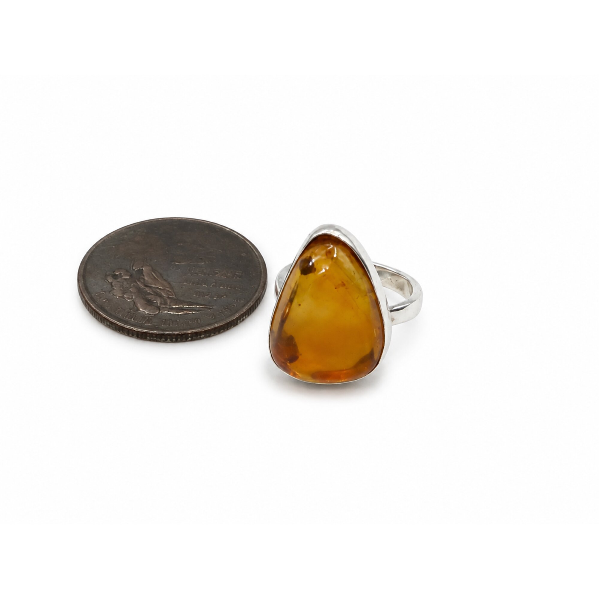 Handmade Clear Light Green Dominican Amber 925 Sterling Silver Ring #6.5 – photo 4