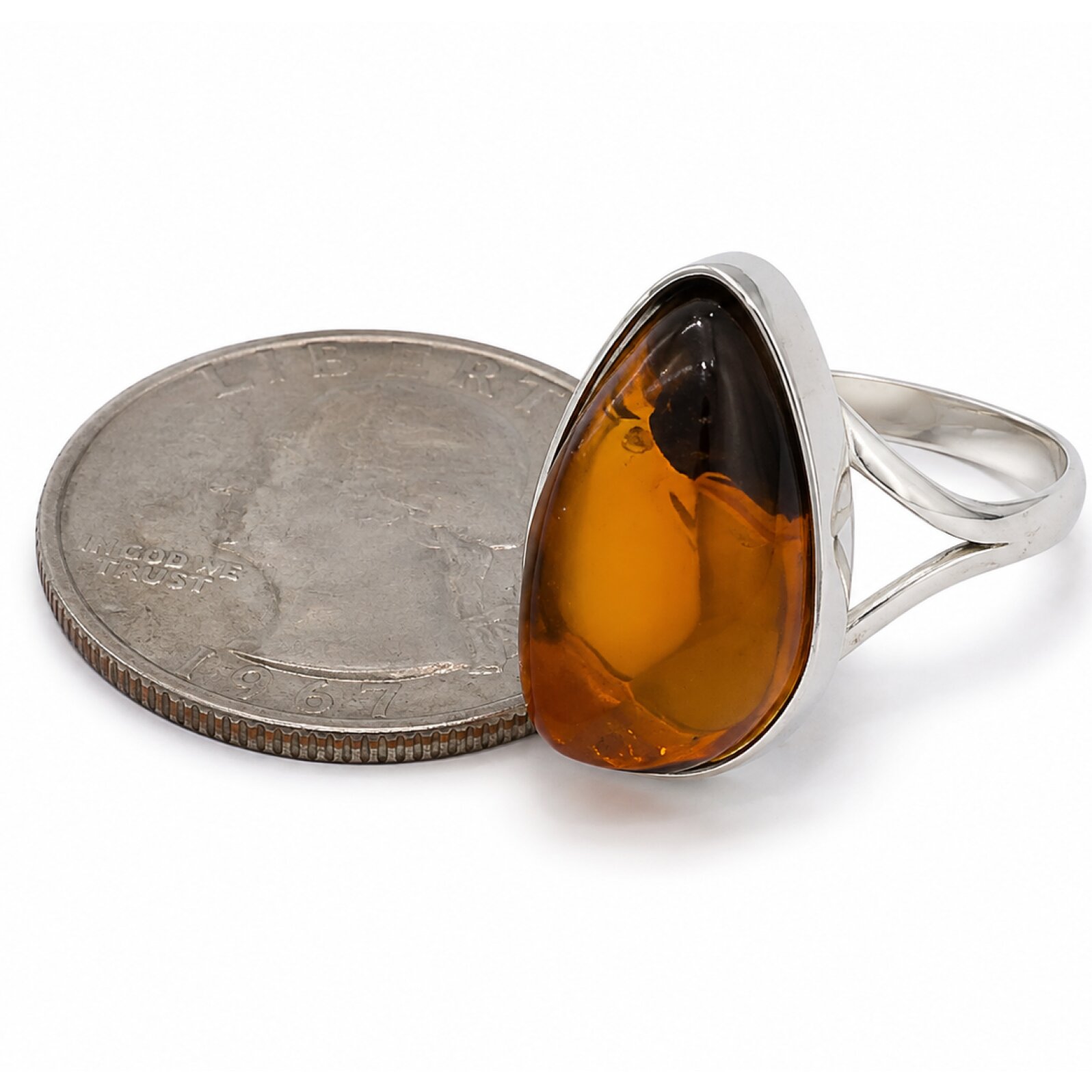 Distinctive Clear Orange Dominican Amber 925 Sterling Silver Ring #7 – photo 4