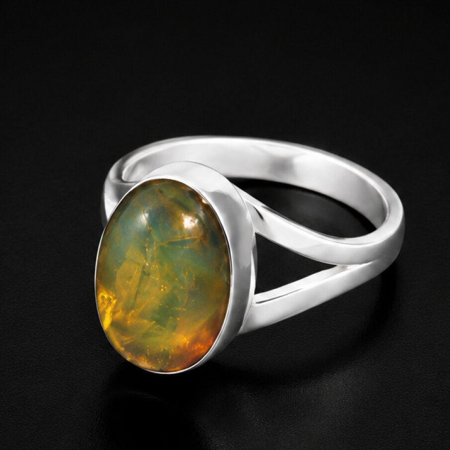 Organic Beauty Clear Green Blue Dominican Amber 925 Sterling Silver Ring #7.25 – photo 2