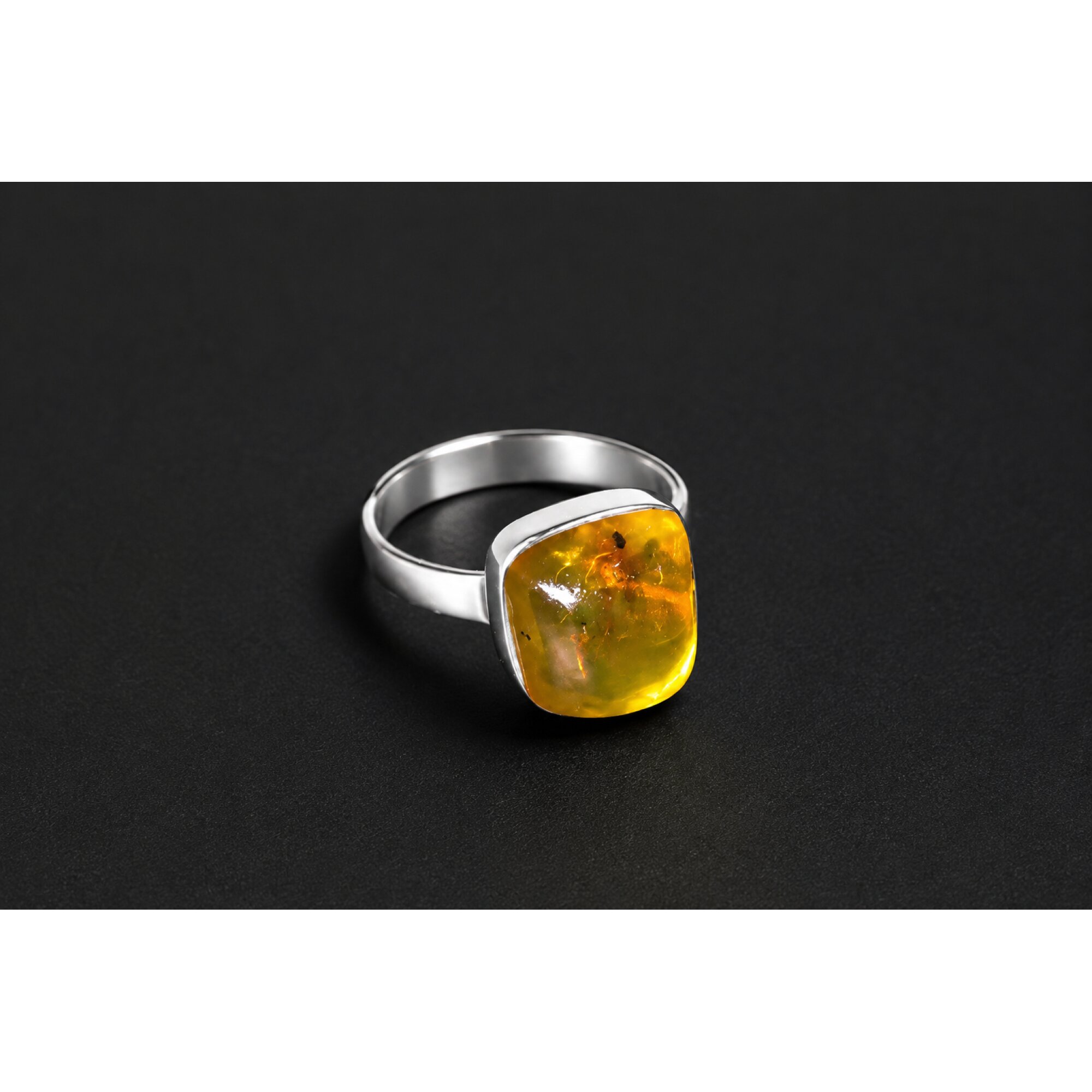 Handmade Clear Yellow Dominican Amber 925 Sterling Silver Ring #6 – photo 2