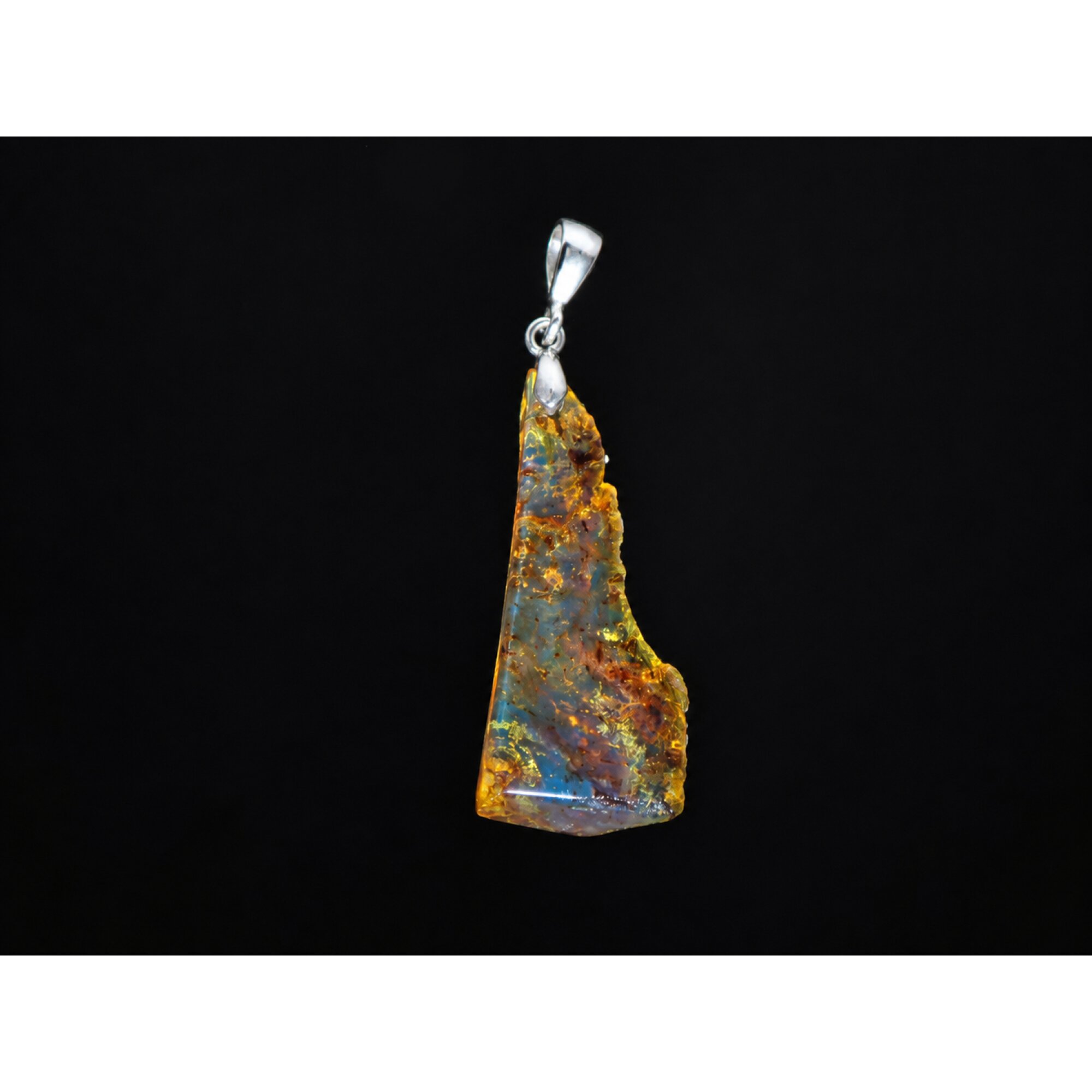 Handmade Clear Yellow Blue 925 Sterling Silver Dominican Amber Pendant 48mm – photo 2