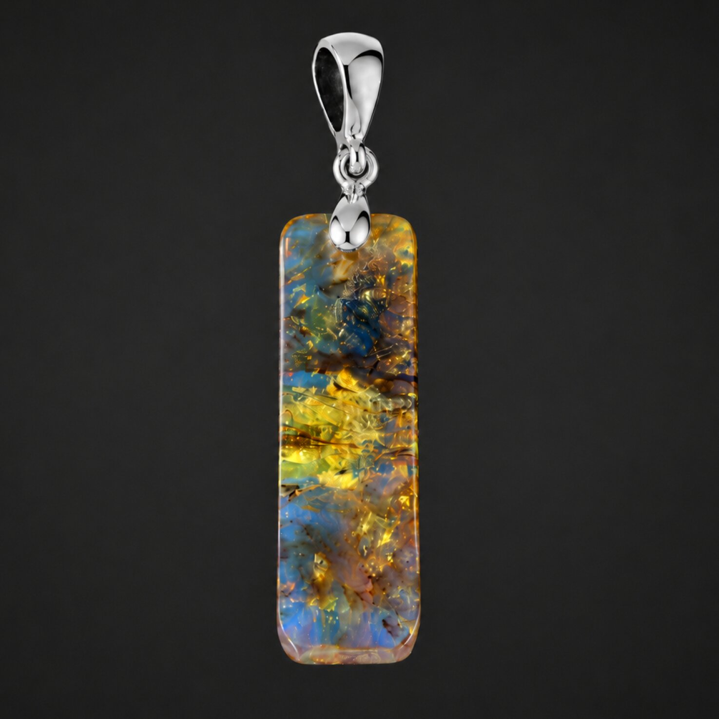 Nature-Created Translucent Brown Blue 925 Sterling Silver Dominican Amber Pendant