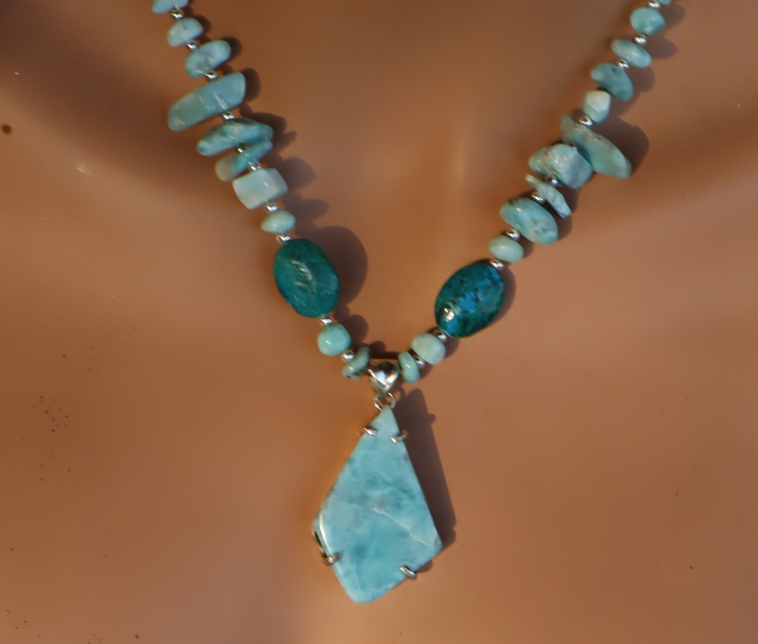 Impressive Natural Blue Larimar Turquoise .925 Sterling Silver Necklace 18inch – photo 5