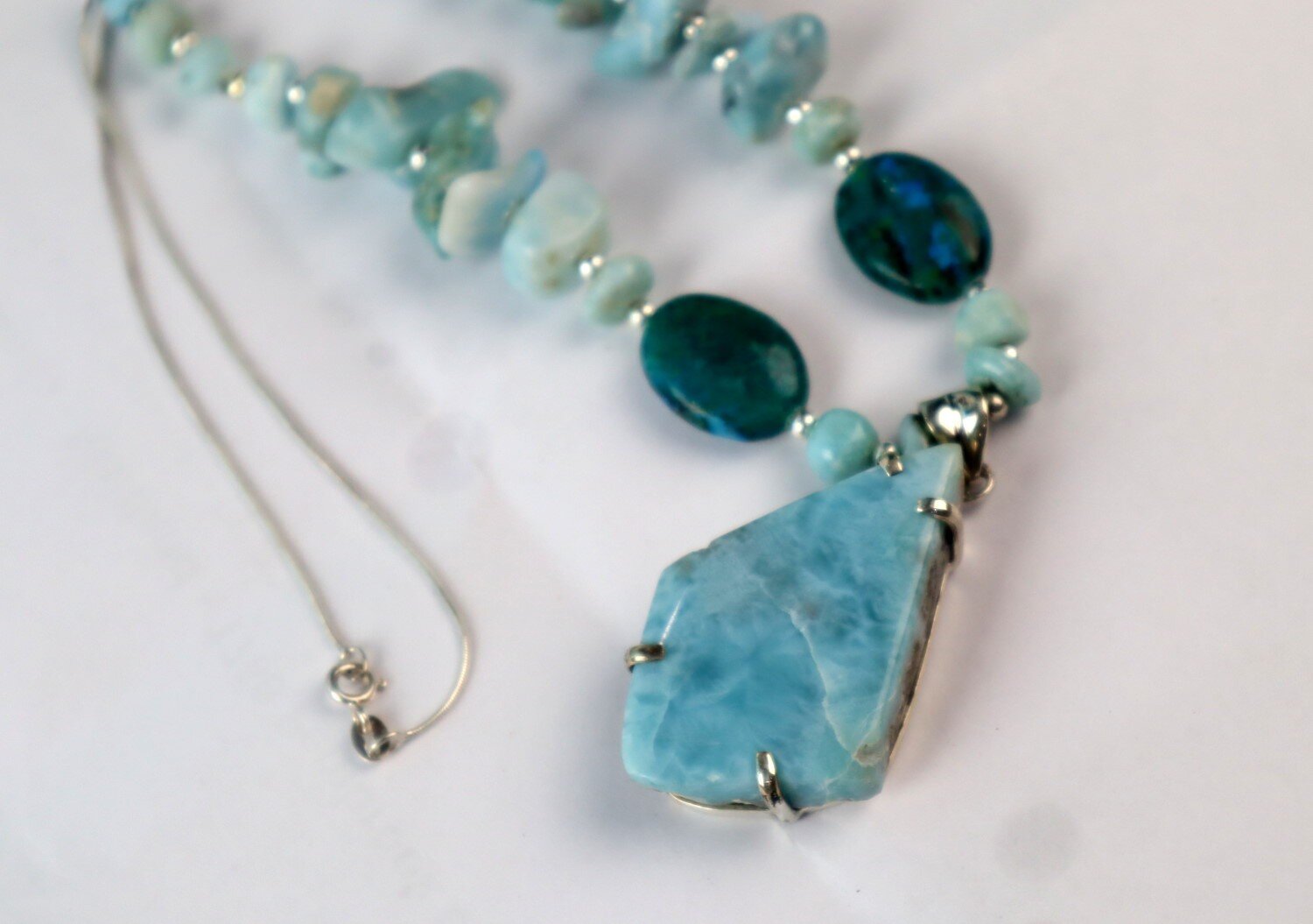 Impressive Natural Blue Larimar Turquoise .925 Sterling Silver Necklace 18inch – photo 11