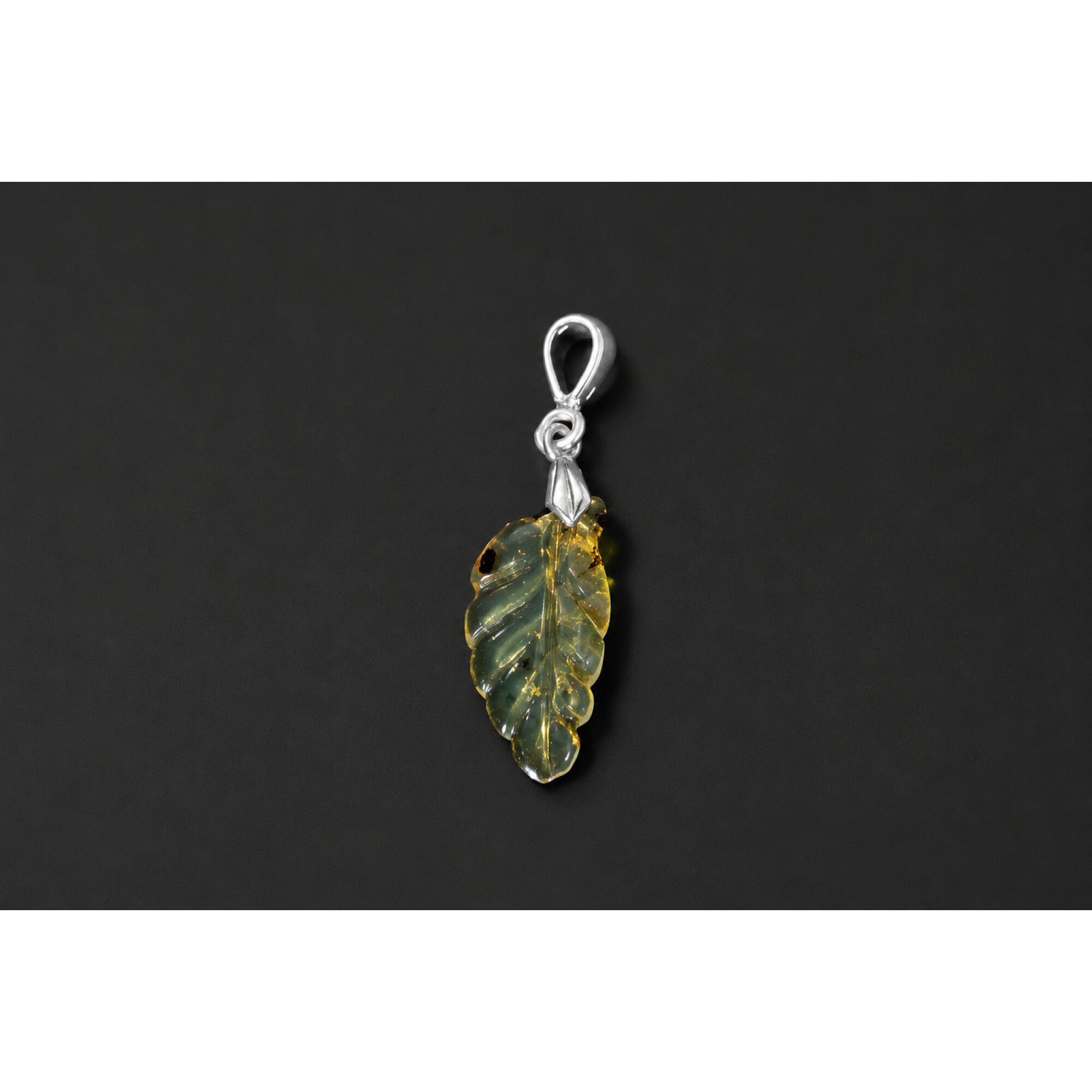 Clear sky blue Natural Dominican Amber leaf 925 Sterling Silver Pendant 34 mm – photo 5